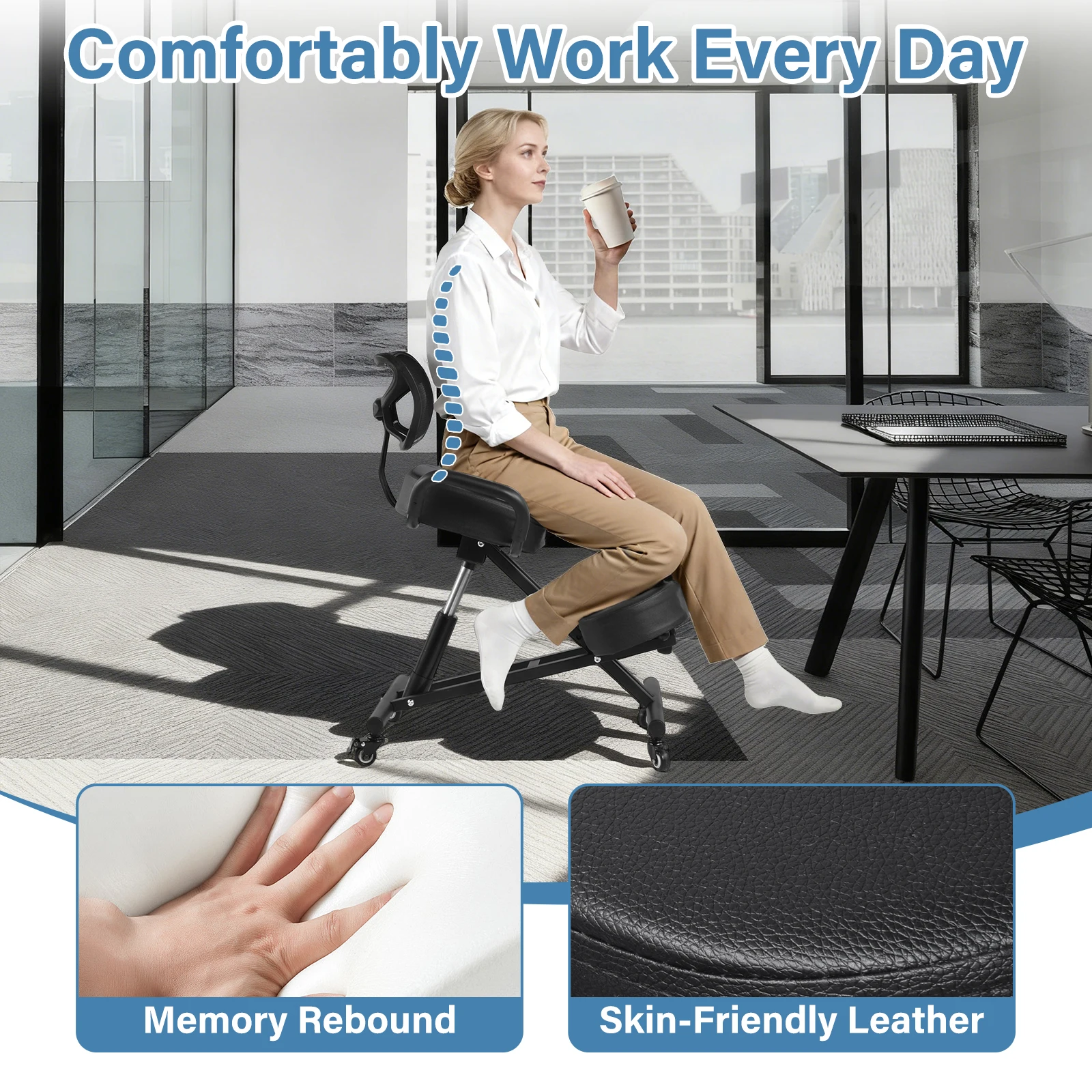 Has Pedals Kneeling Chair with Back Support Ergonomic Multifunctional 198 Lbs Capacity, Kneeling Stool, for Men Women Adults Home Office Study Living Room Meditation