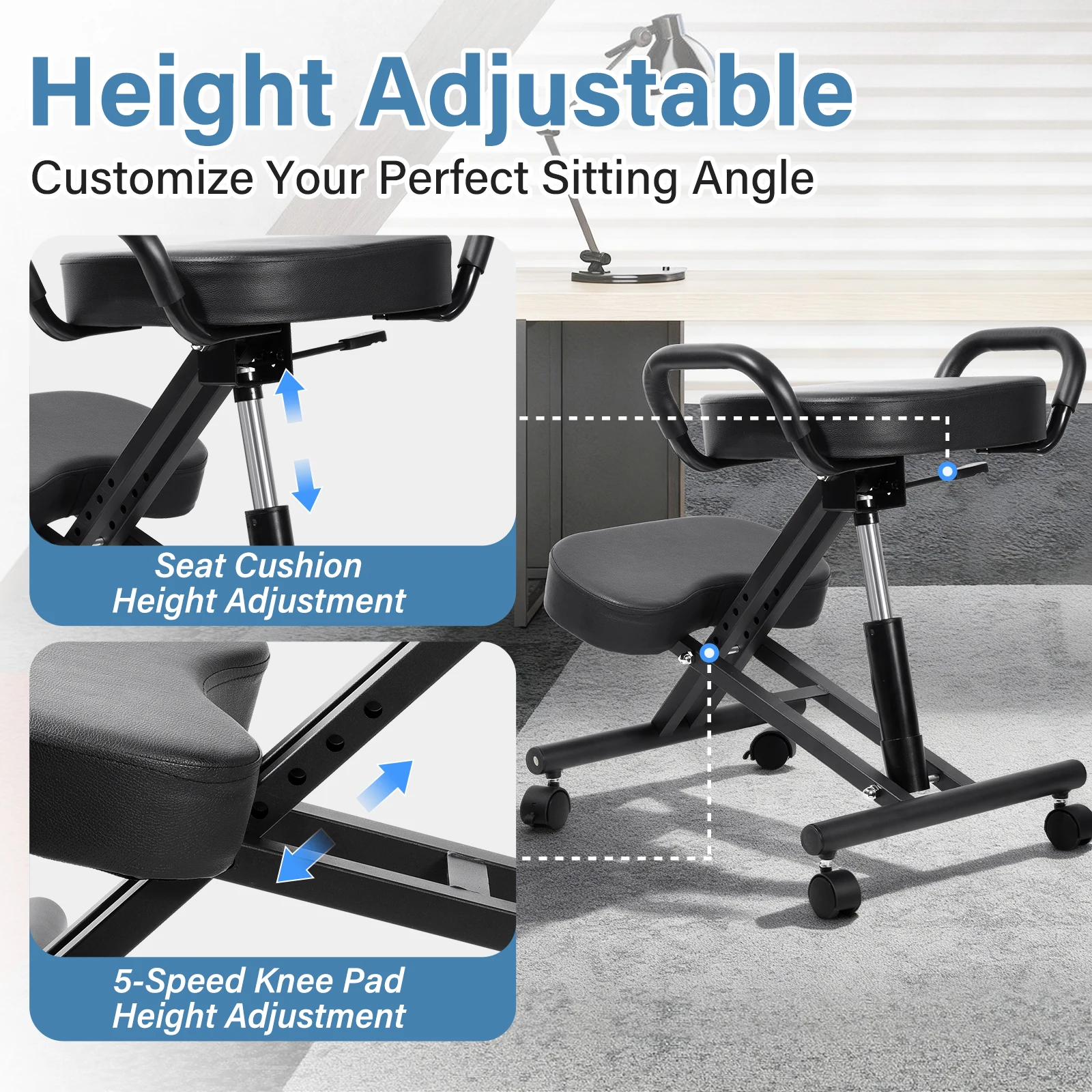 Has Pedals Kneeling Chair with Back Support Ergonomic Multifunctional 198 Lbs Capacity, Kneeling Stool, for Men Women Adults Home Office Study Living Room Meditation