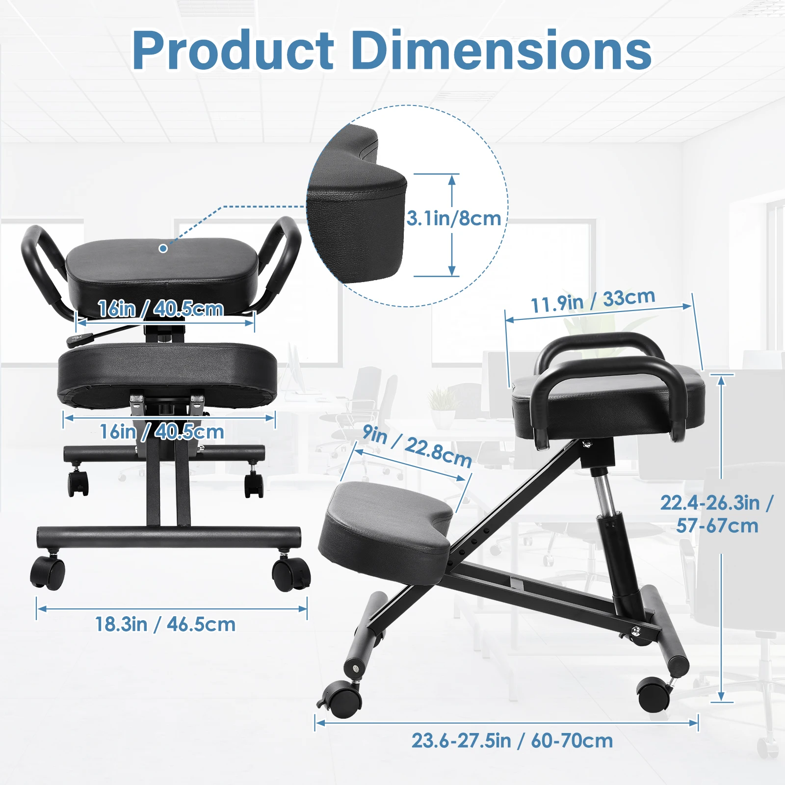 Has Pedals Kneeling Chair with Back Support Ergonomic Multifunctional 198 Lbs Capacity, Kneeling Stool, for Men Women Adults Home Office Study Living Room Meditation