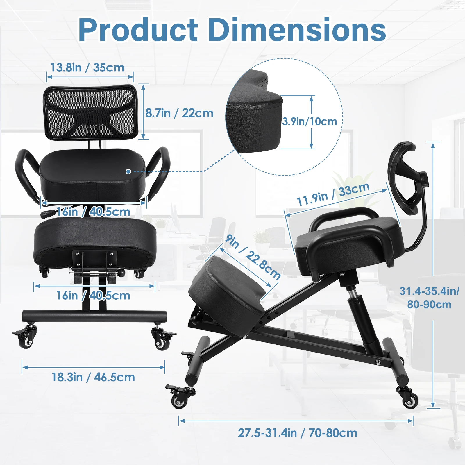 Has Pedals Kneeling Chair with Back Support Ergonomic Multifunctional 198 Lbs Capacity, Kneeling Stool, for Men Women Adults Home Office Study Living Room Meditation