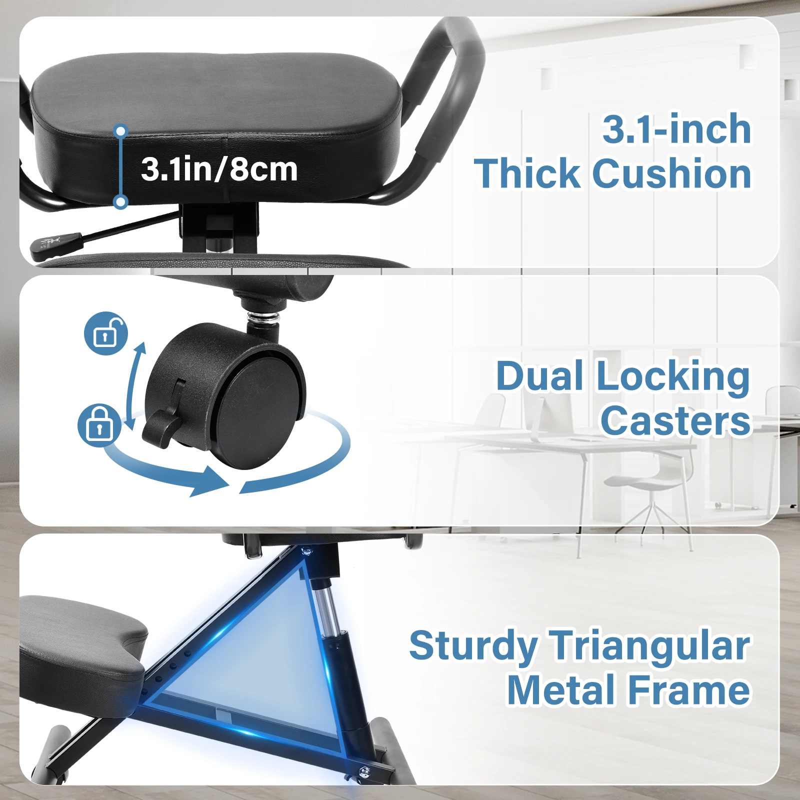 Has Pedals Kneeling Chair with Back Support Ergonomic Multifunctional 198 Lbs Capacity, Kneeling Stool, for Men Women Adults Home Office Study Living Room Meditation