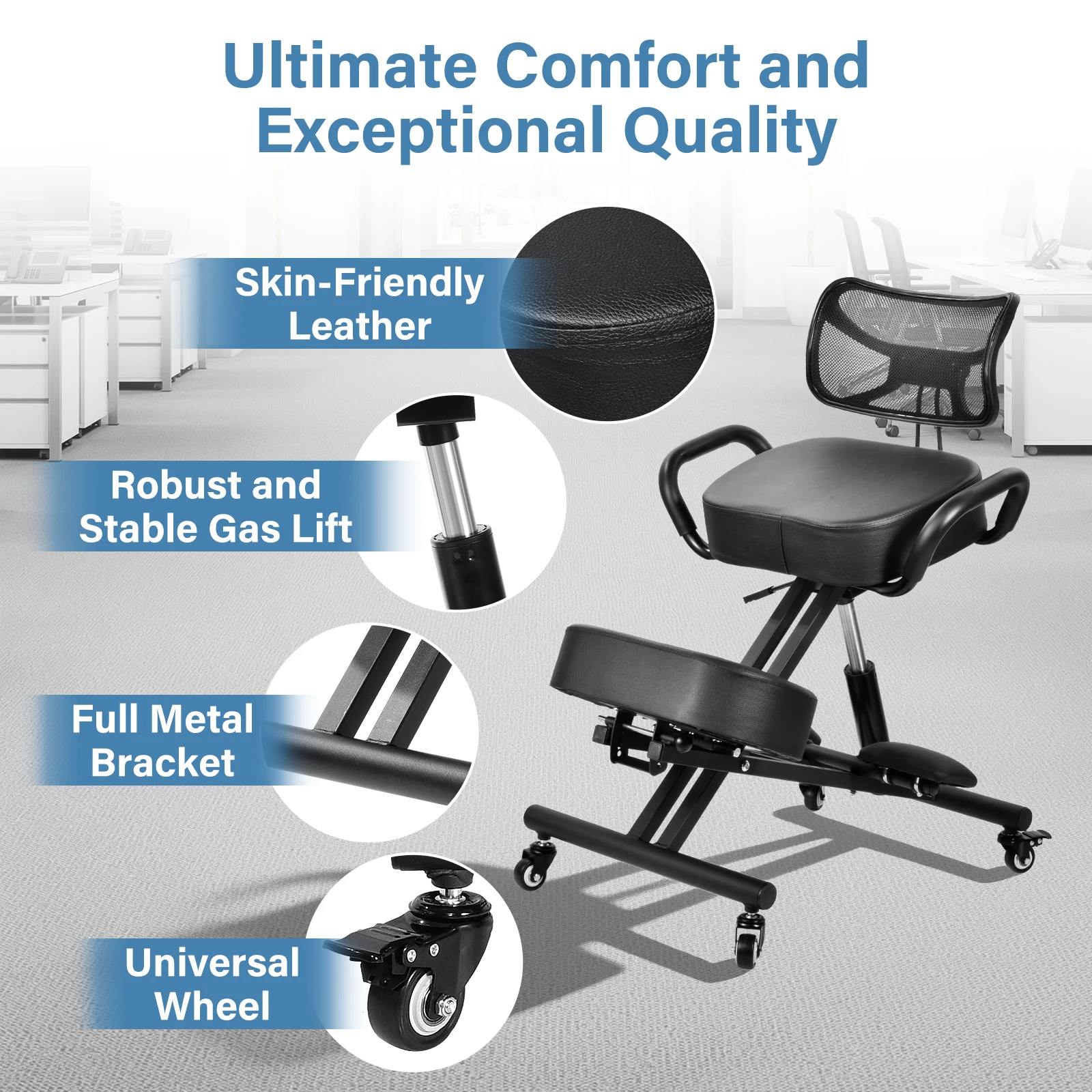 Has Pedals Kneeling Chair with Back Support Ergonomic Multifunctional 198 Lbs Capacity, Kneeling Stool, for Men Women Adults Home Office Study Living Room Meditation