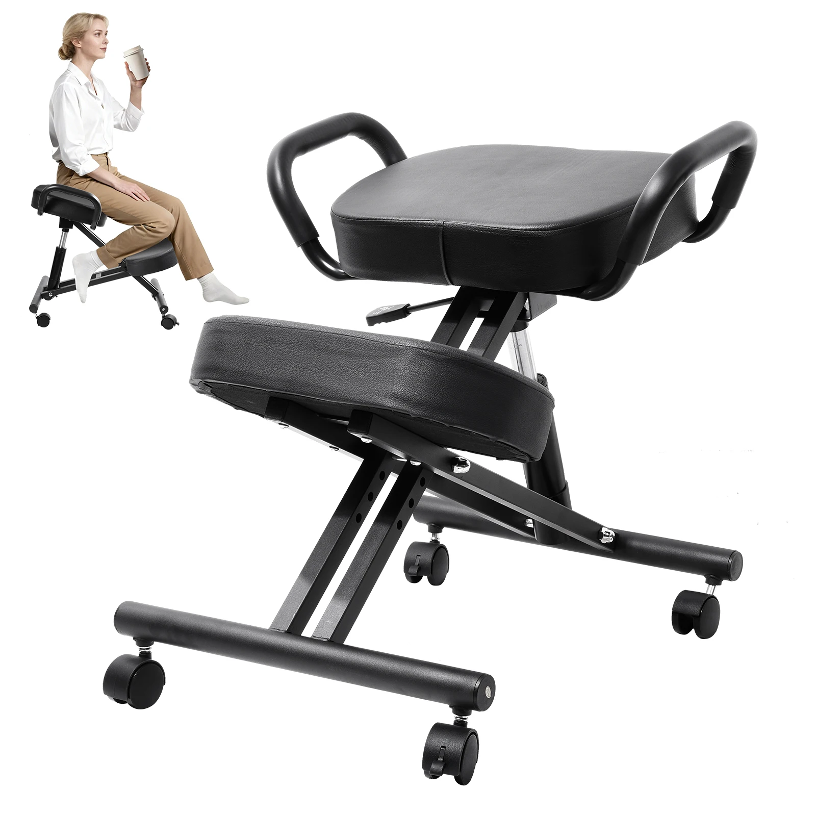 Has Pedals Kneeling Chair with Back Support Ergonomic Multifunctional 198 Lbs Capacity, Kneeling Stool, for Men Women Adults Home Office Study Living Room Meditation