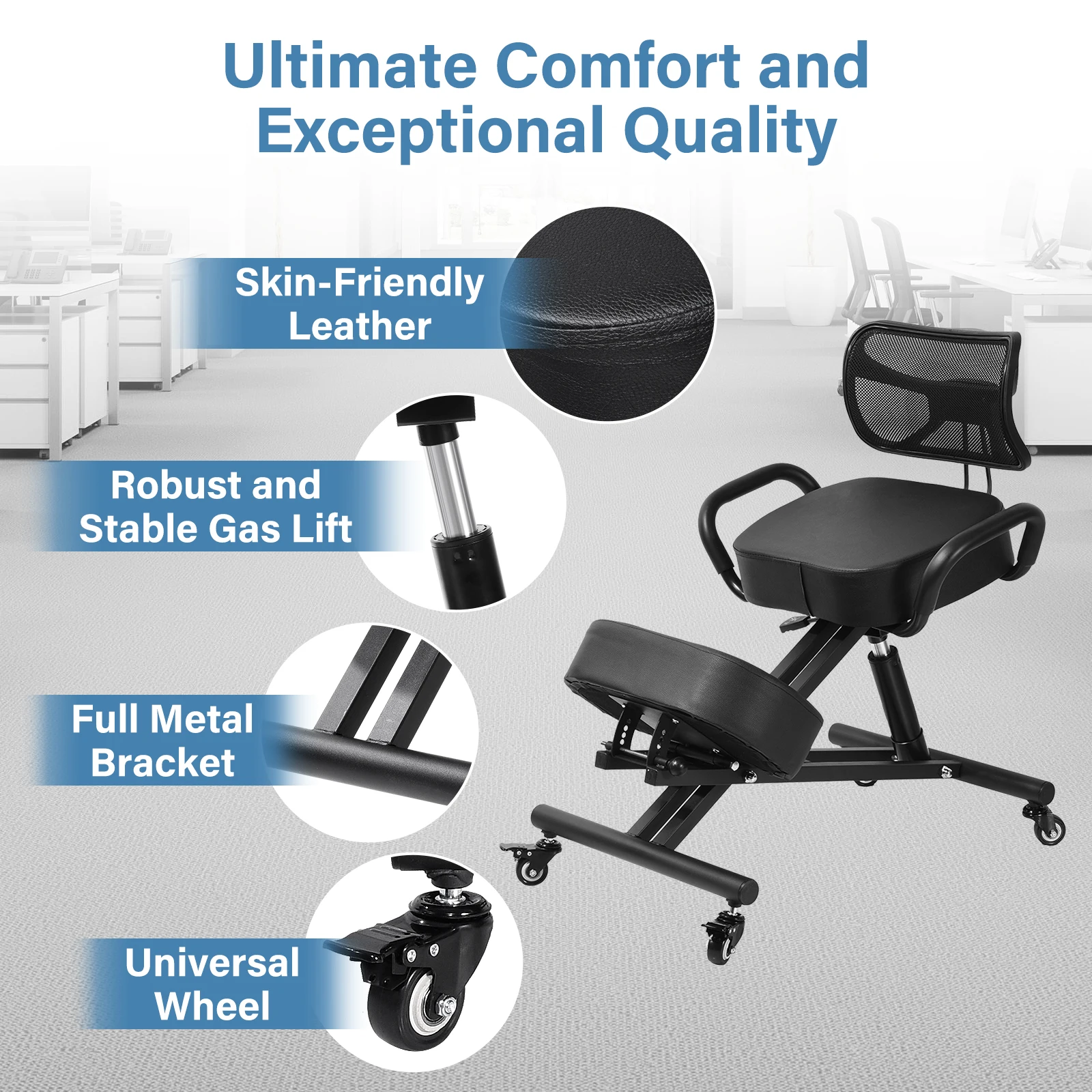 Has Pedals Kneeling Chair with Back Support Ergonomic Multifunctional 198 Lbs Capacity, Kneeling Stool, for Men Women Adults Home Office Study Living Room Meditation