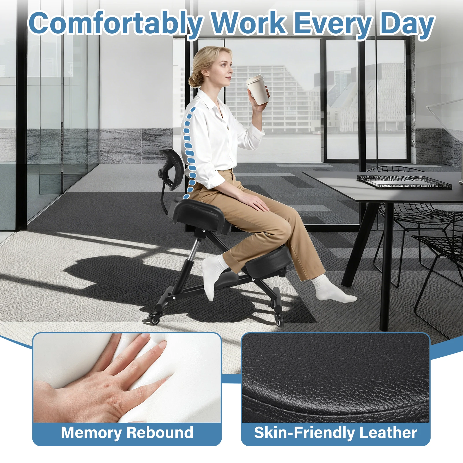 Has Pedals Kneeling Chair with Back Support Ergonomic Multifunctional 198 Lbs Capacity, Kneeling Stool, for Men Women Adults Home Office Study Living Room Meditation