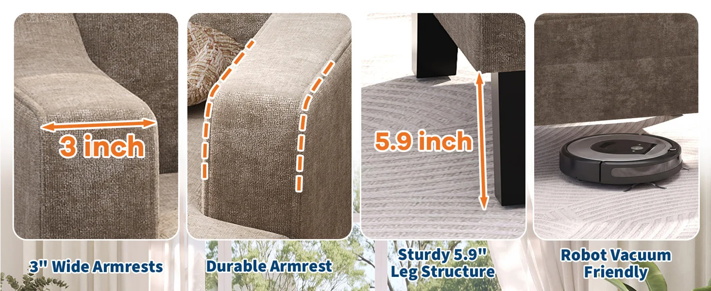 Light Brown Chenille Scooped Accent Chair – Comfy Reading Armchair, Sturdy Wood & Iron Frame, Mid-Century Modern Design, Easy Assembly, Perfect for Living Room, Bedroom or Reading Nook