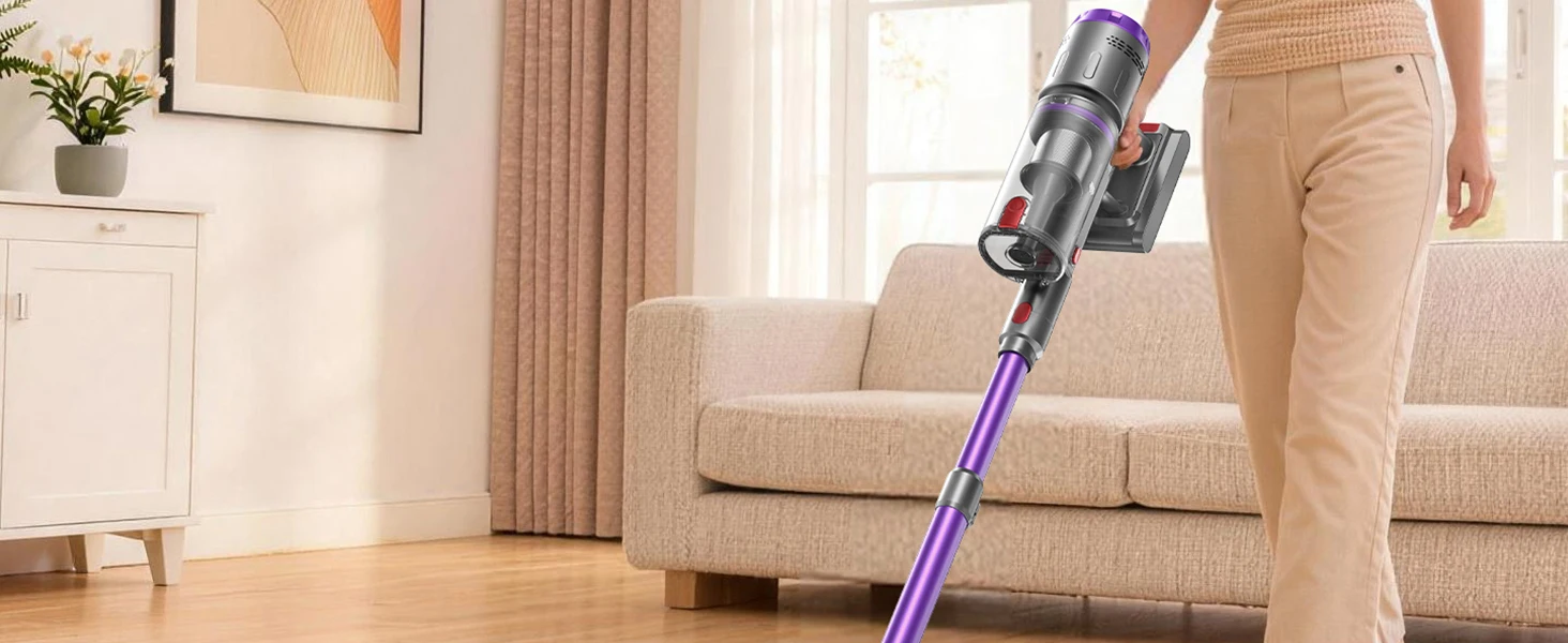 Lightweight Cordless Vacuum 650W/60Kpa/80 Mins Running Time Auto Suction Adjust HEPA Filter LED Display Handhelp Hoover Multi Attachments 2.5 Hours Charging Time for Hardwood Carpet Pet Hair Home Car Cleaning