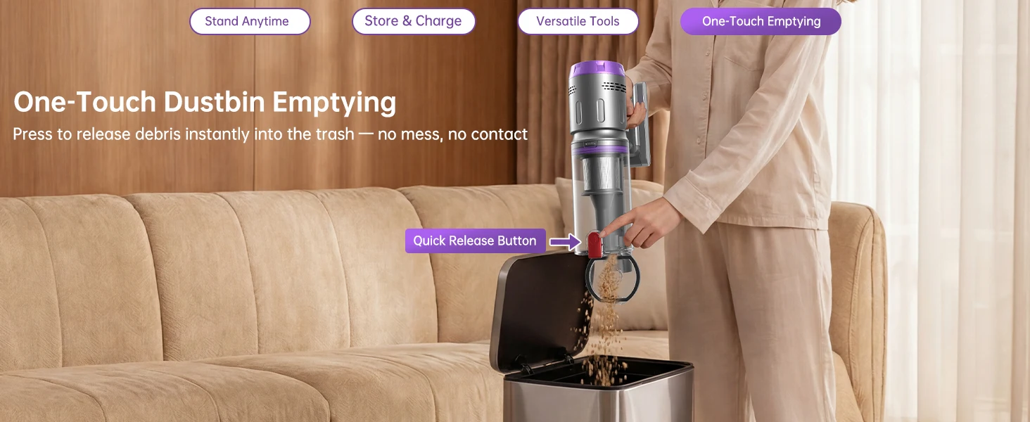 Lightweight Cordless Vacuum 650W/60Kpa/80 Mins Running Time Auto Suction Adjust HEPA Filter LED Display Handhelp Hoover Multi Attachments 2.5 Hours Charging Time for Hardwood Carpet Pet Hair Home Car Cleaning