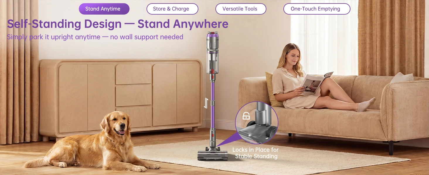 Lightweight Cordless Vacuum 650W/60Kpa/80 Mins Running Time Auto Suction Adjust HEPA Filter LED Display Handhelp Hoover Multi Attachments 2.5 Hours Charging Time for Hardwood Carpet Pet Hair Home Car Cleaning