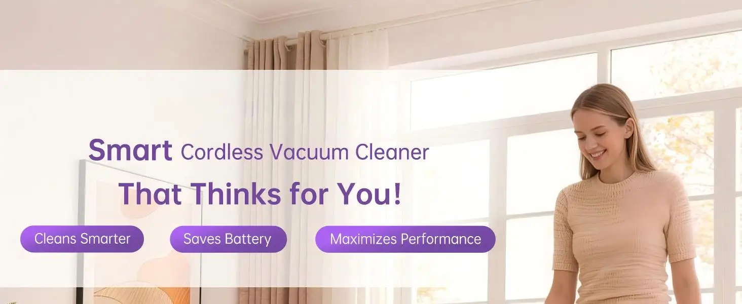Lightweight Cordless Vacuum 650W/60Kpa/80 Mins Running Time Auto Suction Adjust HEPA Filter LED Display Handhelp Hoover Multi Attachments 2.5 Hours Charging Time for Hardwood Carpet Pet Hair Home Car Cleaning