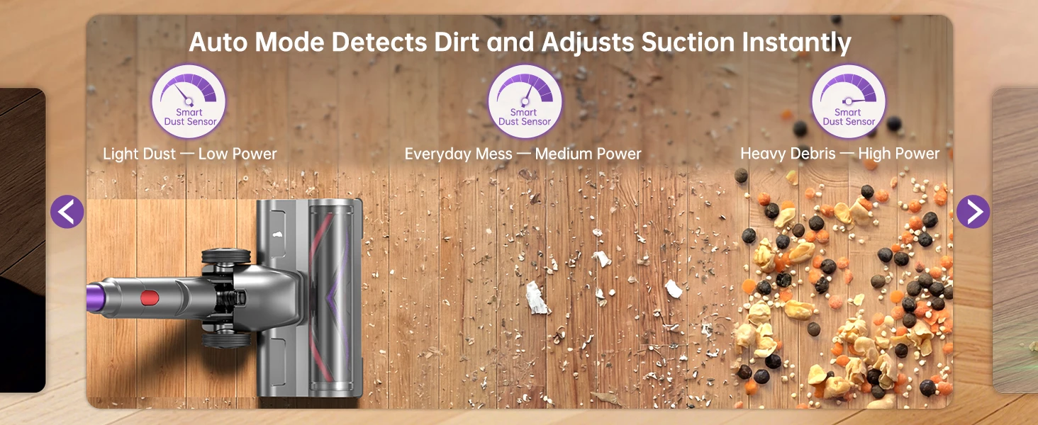 Lightweight Cordless Vacuum 650W/60Kpa/80 Mins Running Time Auto Suction Adjust HEPA Filter LED Display Handhelp Hoover Multi Attachments 2.5 Hours Charging Time for Hardwood Carpet Pet Hair Home Car Cleaning