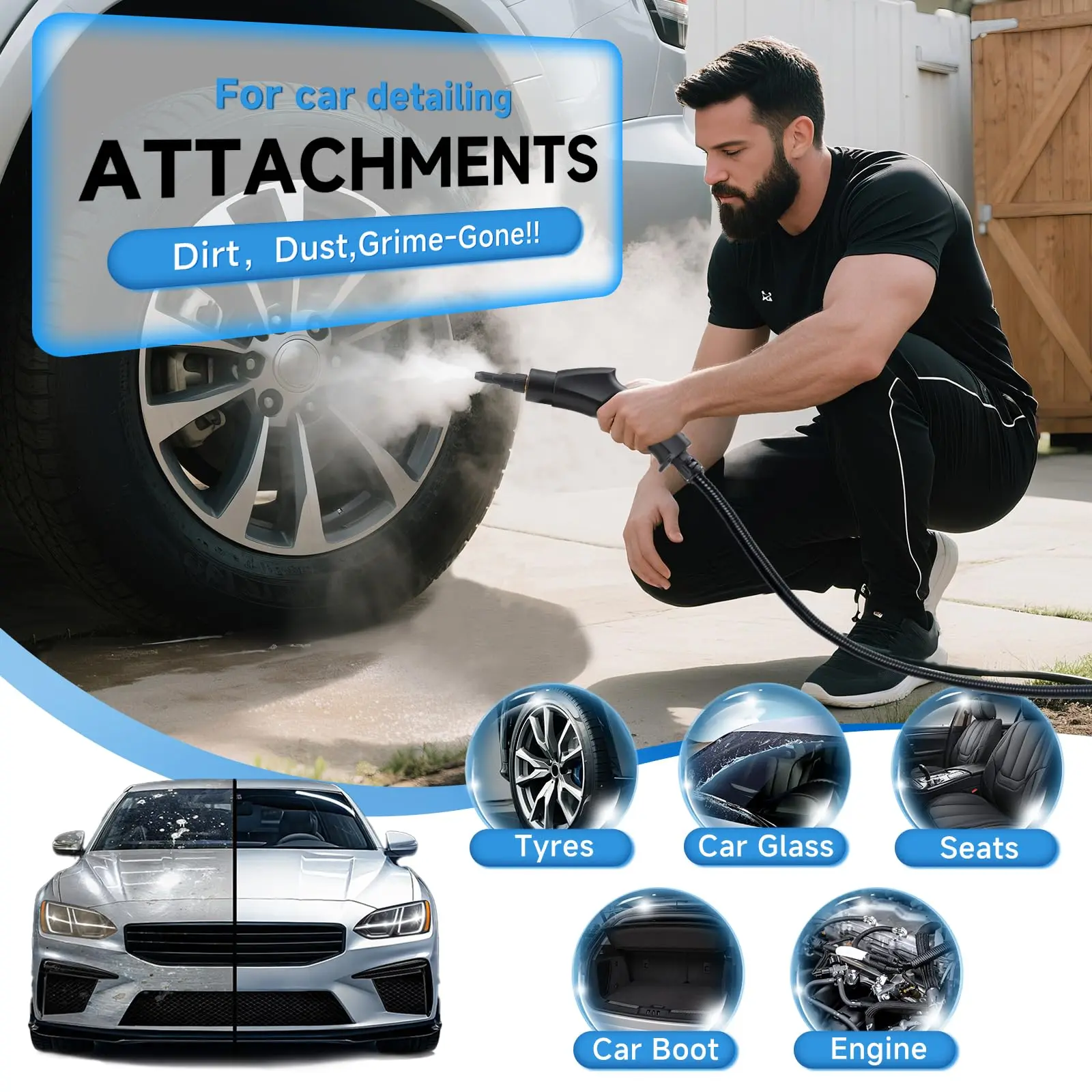 Steam cleaner portable multi-surface cleaning steam cleaner for home use suitable for cleaning kitchens bathrooms glass and cars