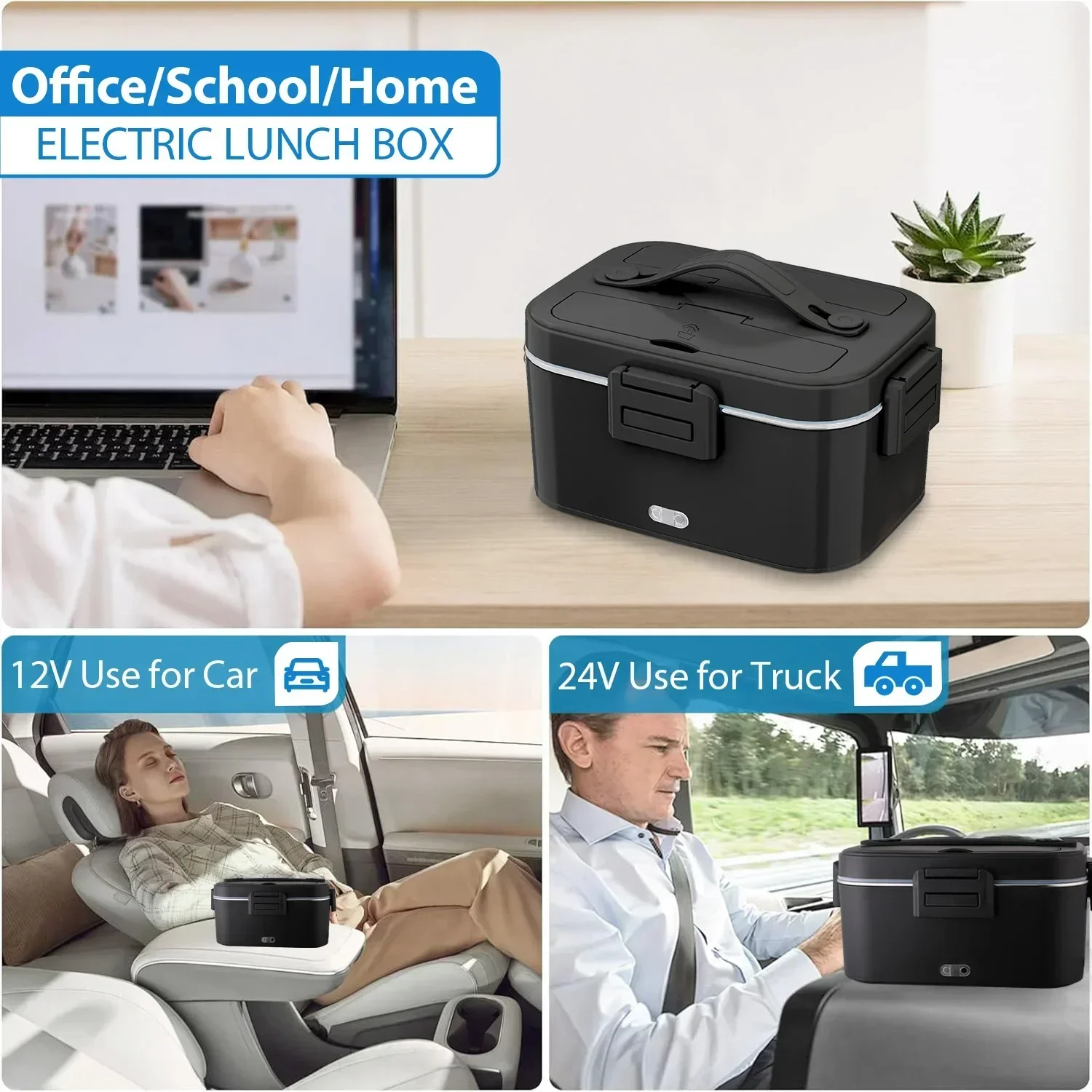 Electric Heated Lunch Box 110V for Home Office, Portable Food Warmer, 304 Stainless Steel Heating Lunch Container, No Microwave Needed, Leakproof Thermal Lunchbox for Adults Work