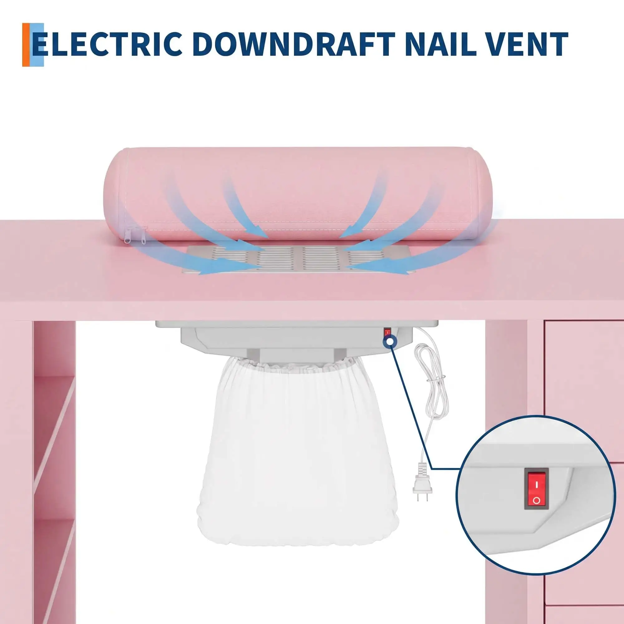 Nail Technician Desk With Dust Collector, Manicure Table With 2 Drawers, Cabinet, Pull Out Shelf & Wrist Rest For Salon Spa Home