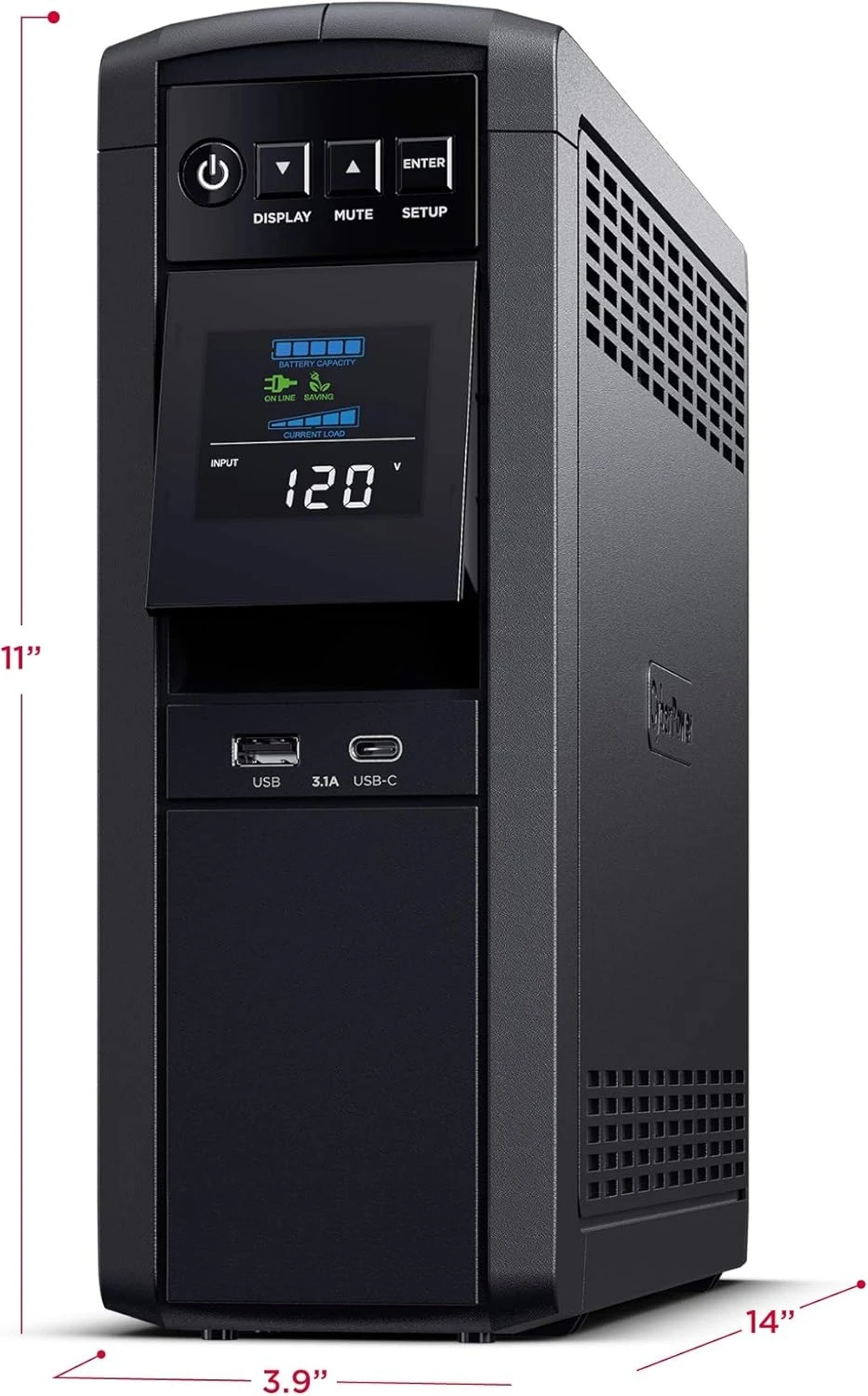 CP1500PFCLCD PFC Sinewave UPS System, 1500VA/1000W, 12 Outlets, AVR, Mini Tower,Black