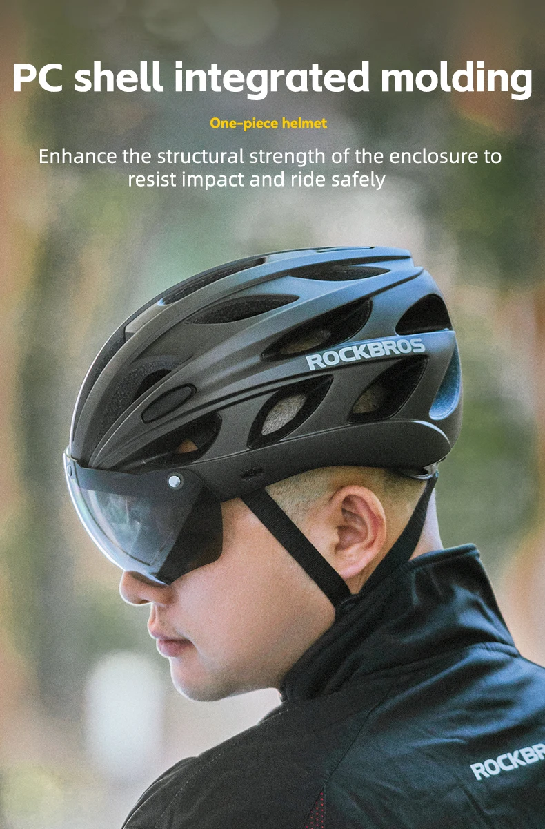 ROCKBROS Cycling Helmet Lightweight Integrated Helmet Head Protection Safety Helmet With Goggles Men Women MTB Road Bike Helmet
