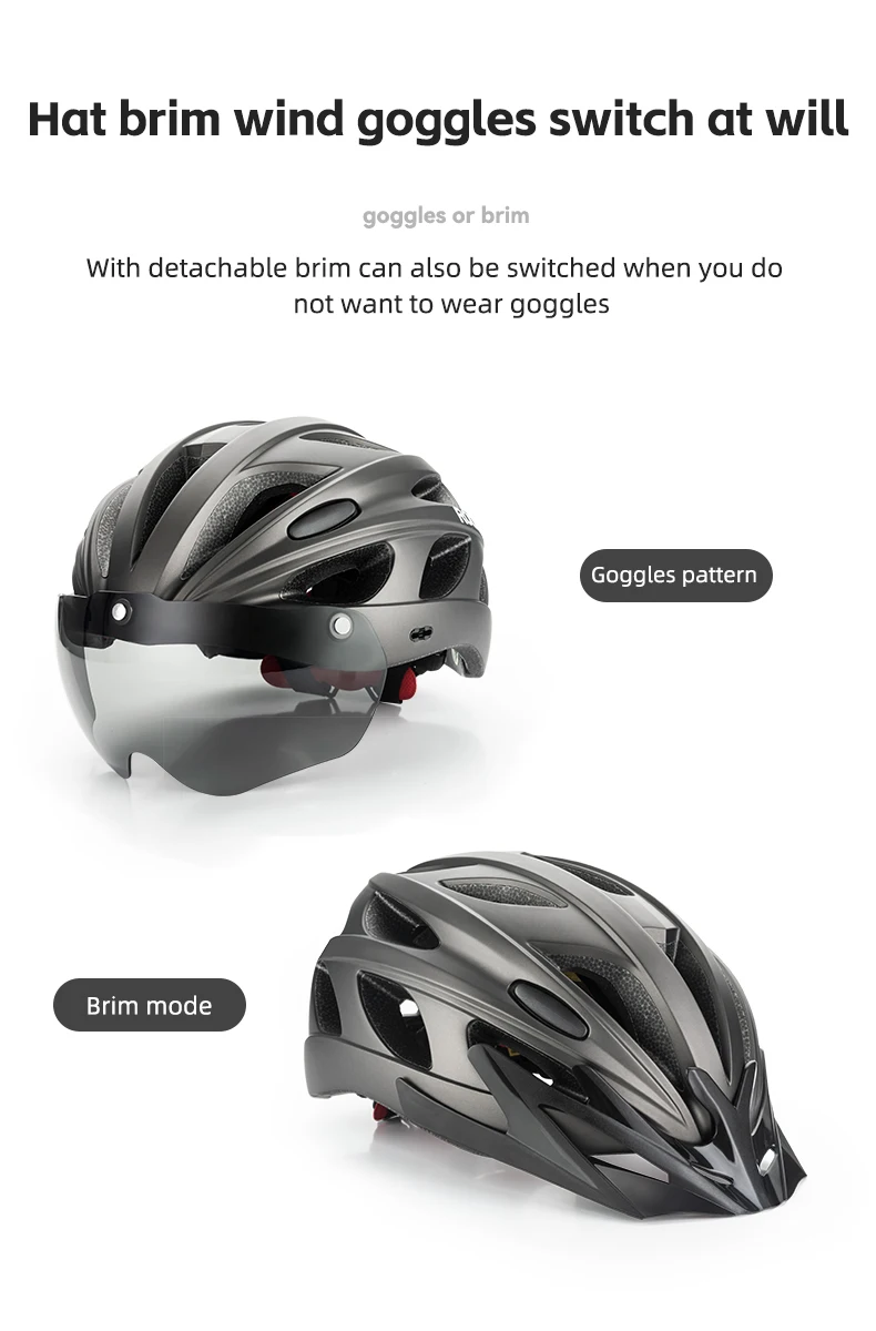 ROCKBROS Cycling Helmet Lightweight Integrated Helmet Head Protection Safety Helmet With Goggles Men Women MTB Road Bike Helmet