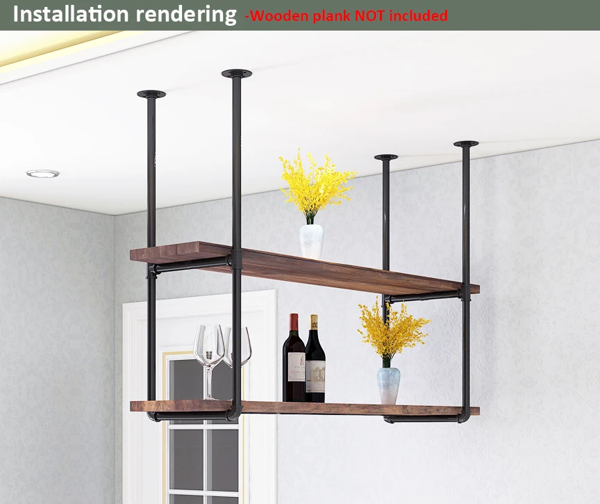 DIYHD 37" Ceiling Mount Gold Shelf 2 Pairs U Shape Pumbing Pipe Bracket for Kitchen(No Planks),Golden Black