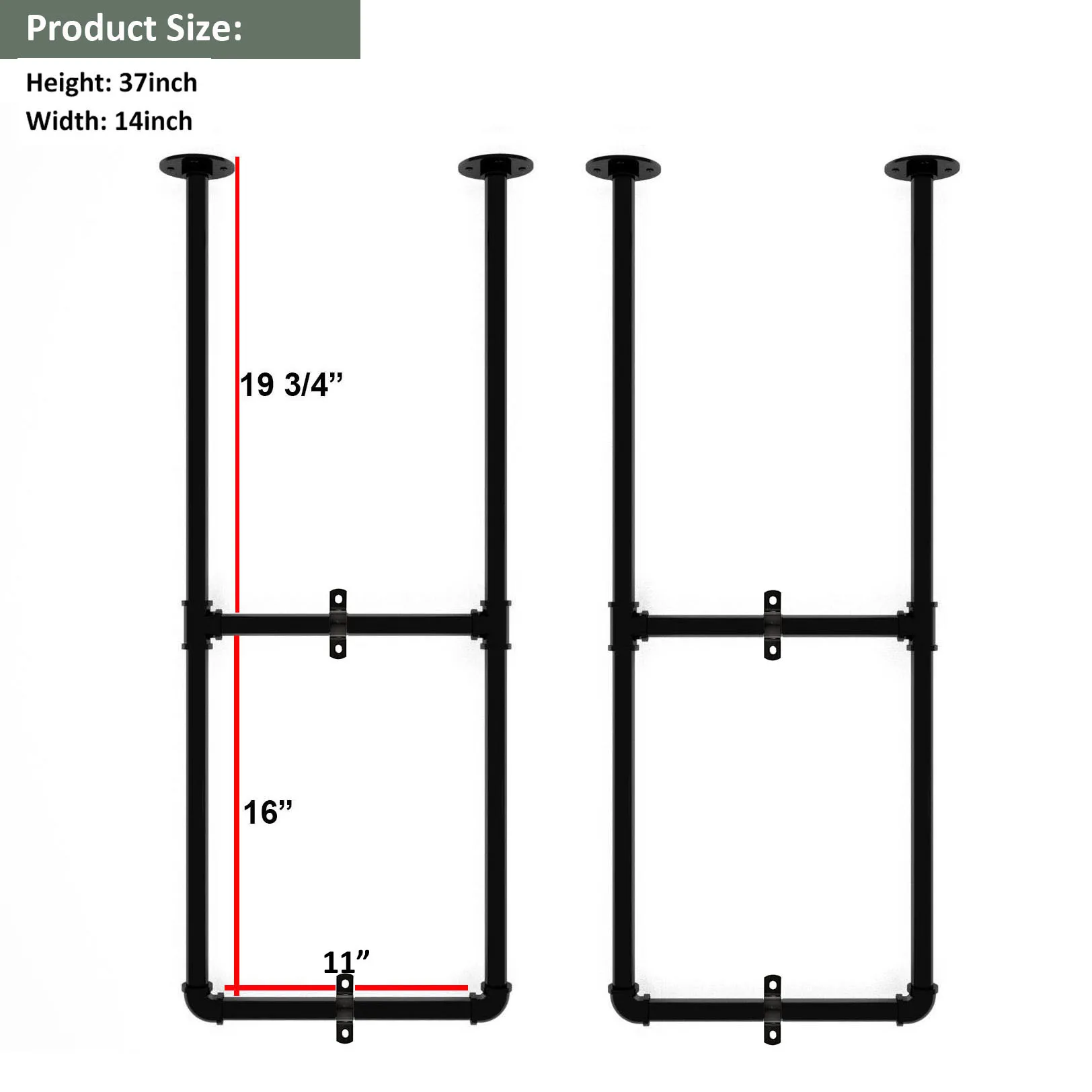 DIYHD 37" Ceiling Mount Gold Shelf 2 Pairs U Shape Pumbing Pipe Bracket for Kitchen(No Planks),Golden Black