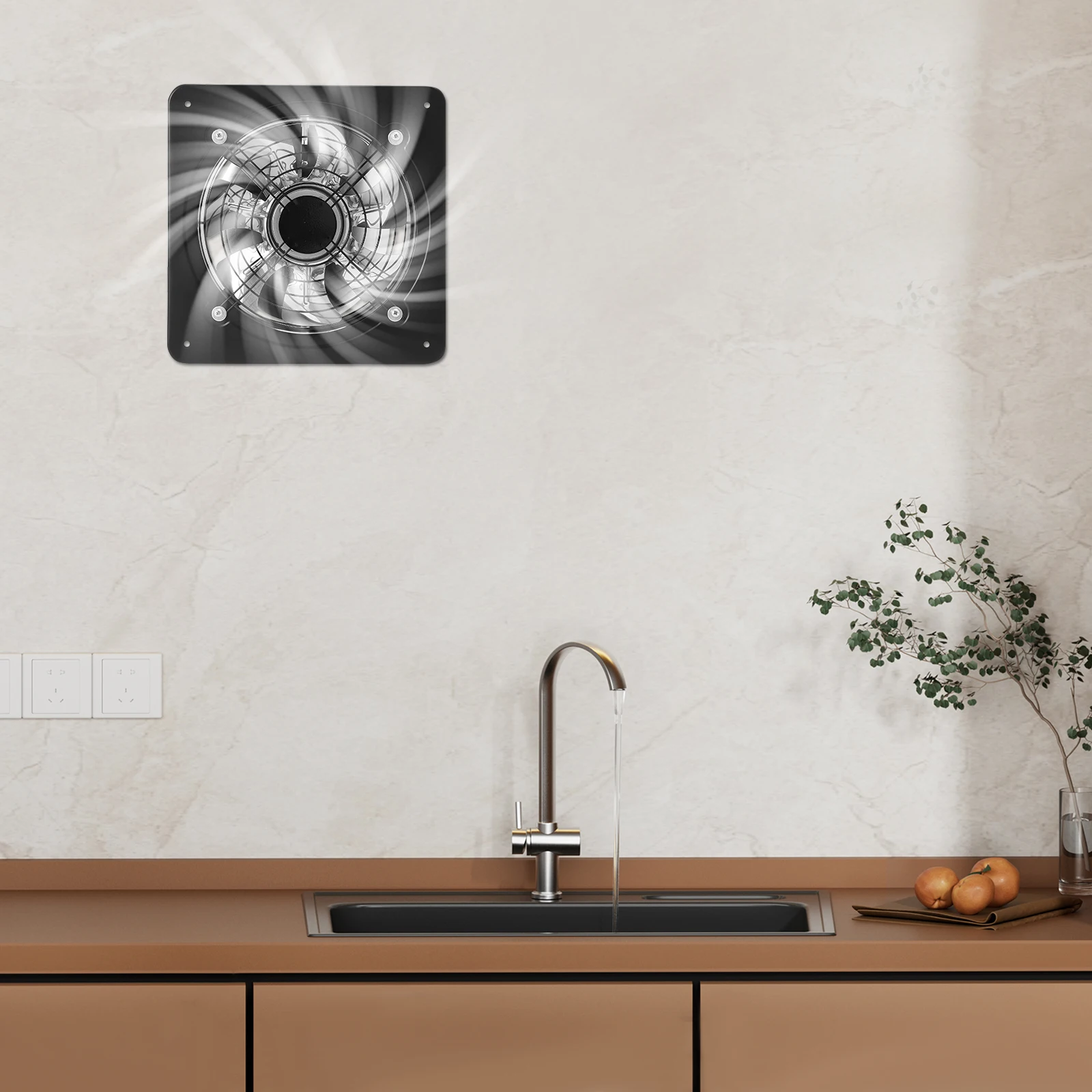 8/10 Inch Black Exhaust Fan 7-Blade High-Speed Ventilation Auto Backdraft Damper Low Noise 60-70dB Kitchen Bathroom Workshop