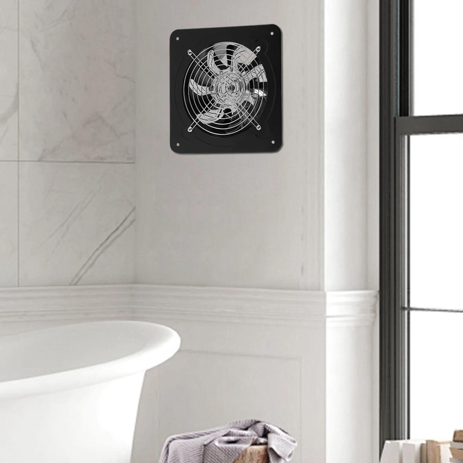 8/10 Inch Black Exhaust Fan 7-Blade High-Speed Ventilation Auto Backdraft Damper Low Noise 60-70dB Kitchen Bathroom Workshop
