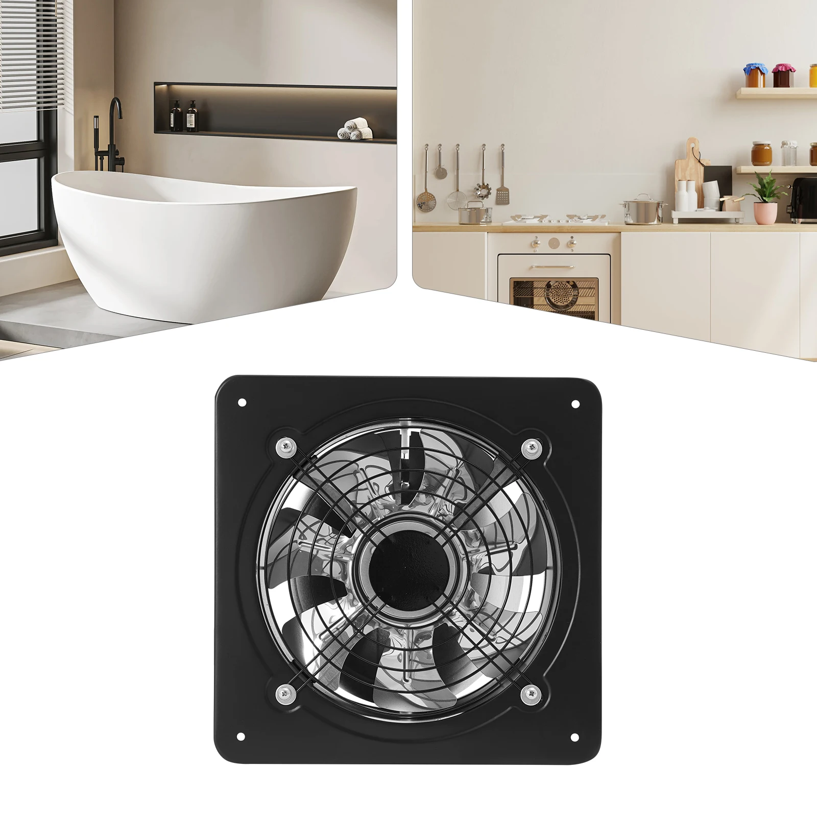 8/10 Inch Black Exhaust Fan 7-Blade High-Speed Ventilation Auto Backdraft Damper Low Noise 60-70dB Kitchen Bathroom Workshop