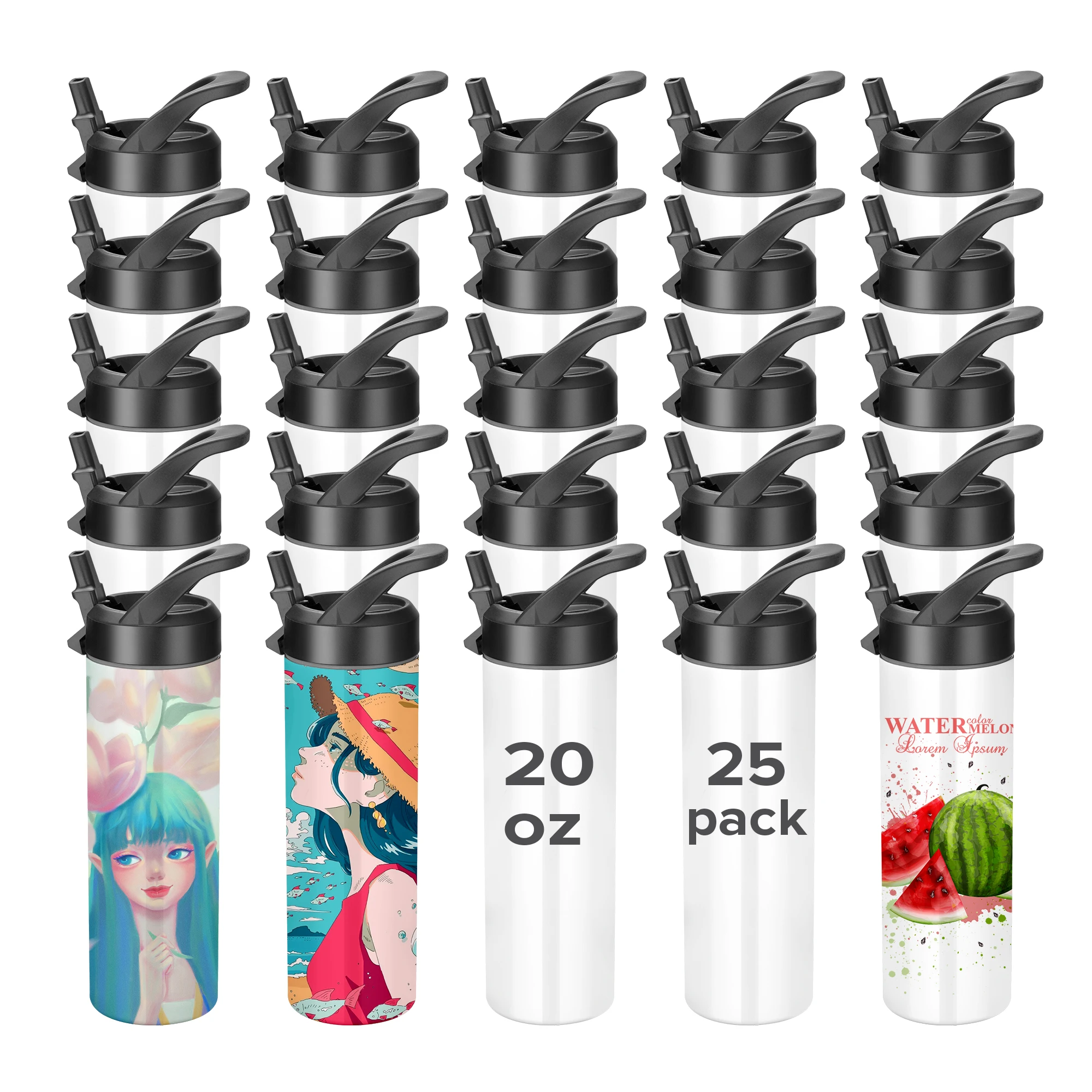 Sublimation Tumblers,12/25 Pack 20 oz Skinny Straight Sports Water Bottles Mugs,for Tumbler Press Machine Sublimation Print