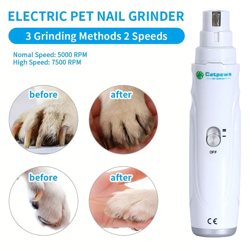 Professional 2-Speed Dog Nail Grinder with 3 Ports - USB Rechargeable Electric Pet Paw Trimmer for Small, Medium & Large Dogs