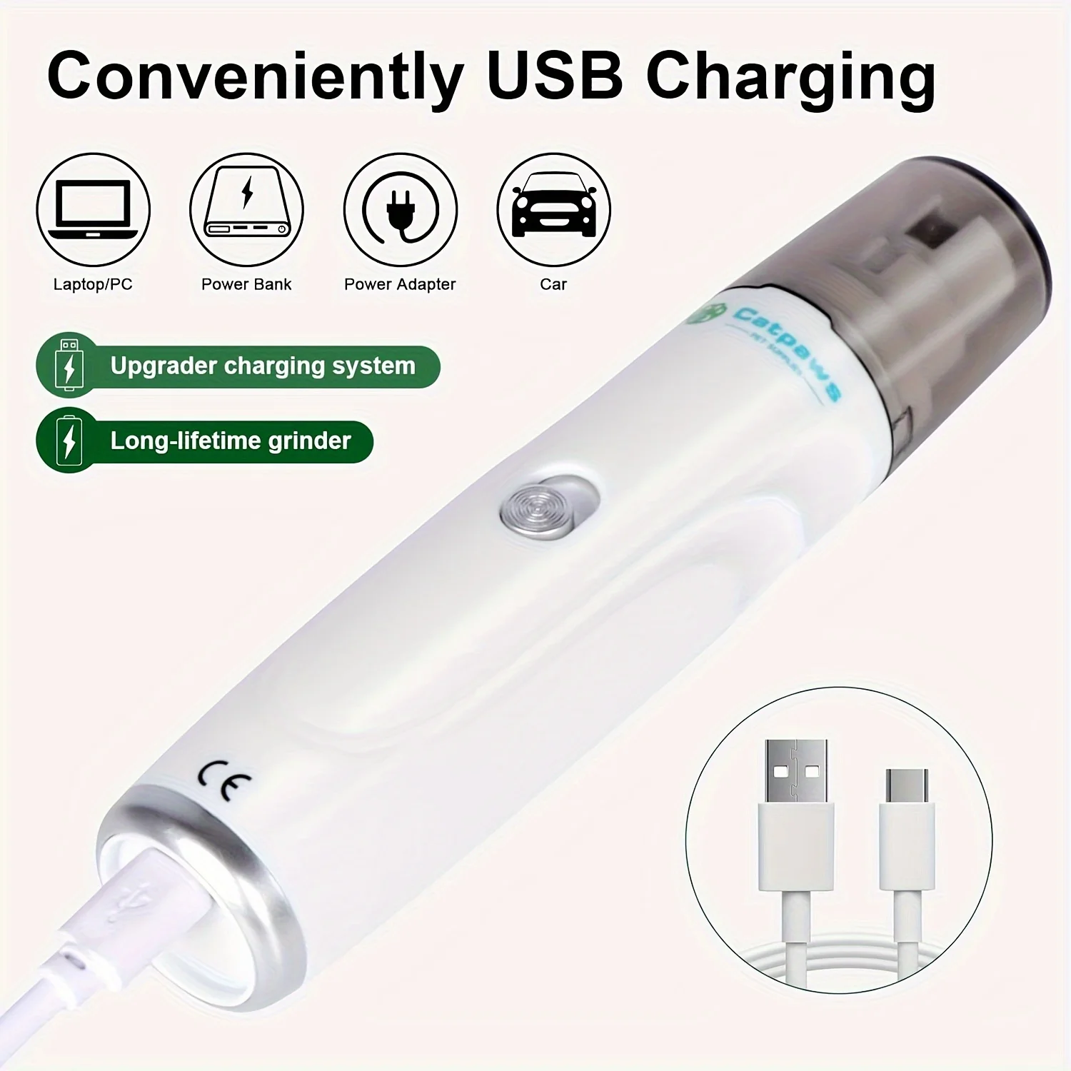 Professional 2-Speed Dog Nail Grinder with 3 Ports - USB Rechargeable Electric Pet Paw Trimmer for Small, Medium & Large Dogs