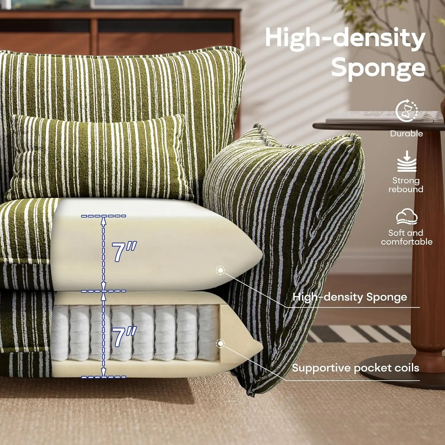 Oversized Chenille Accent Chair Lumbar Pillow Wide Armrest Deep Seat 7in High-Density Foam 350lb, Customized