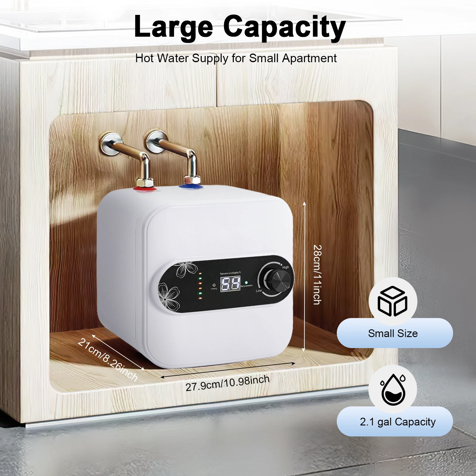 Electric Mini Tank Water Heater 1500W, 2.1 Gal Instant Hot Water Heater with LCD & Adjustable 86-149°F for Kitchen Bathroom