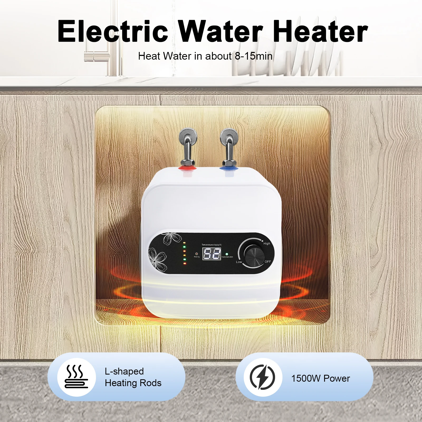 Electric Mini Tank Water Heater 1500W, 2.1 Gal Instant Hot Water Heater with LCD & Adjustable 86-149°F for Kitchen Bathroom