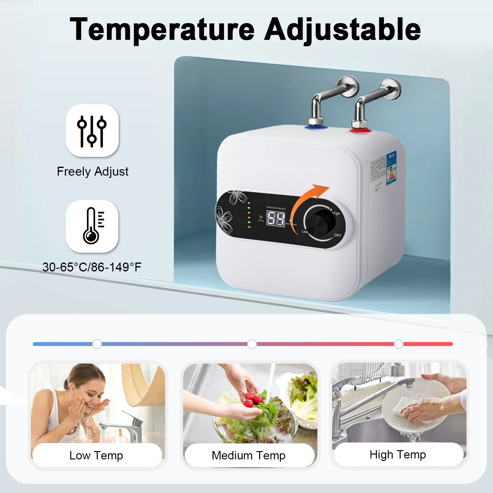 Electric Mini Tank Water Heater 1500W, 2.1 Gal Instant Hot Water Heater with LCD & Adjustable 86-149°F for Kitchen Bathroom