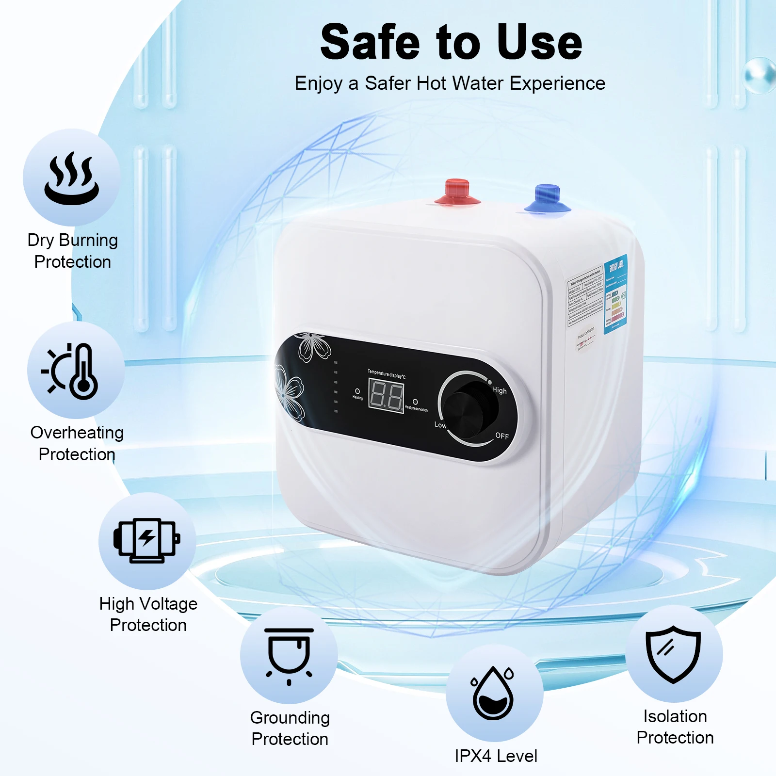 Electric Mini Tank Water Heater 1500W, 2.1 Gal Instant Hot Water Heater with LCD & Adjustable 86-149°F for Kitchen Bathroom