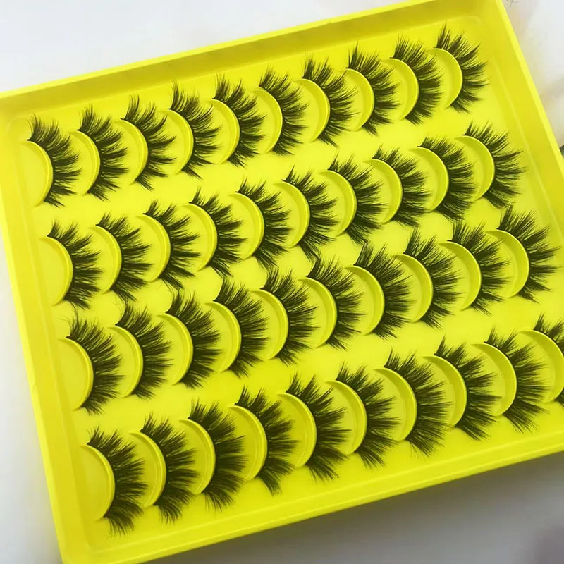 20 pairs of false eyelashes with short front and long back, repeatedly used with distinct roots