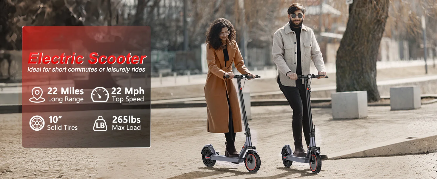 10”Honeycomb Tires Electric Scooter 42V 10.5Ah Battery 22MPH Max Speed 22Miles Max Range Dual Braking & Suspension APP Control