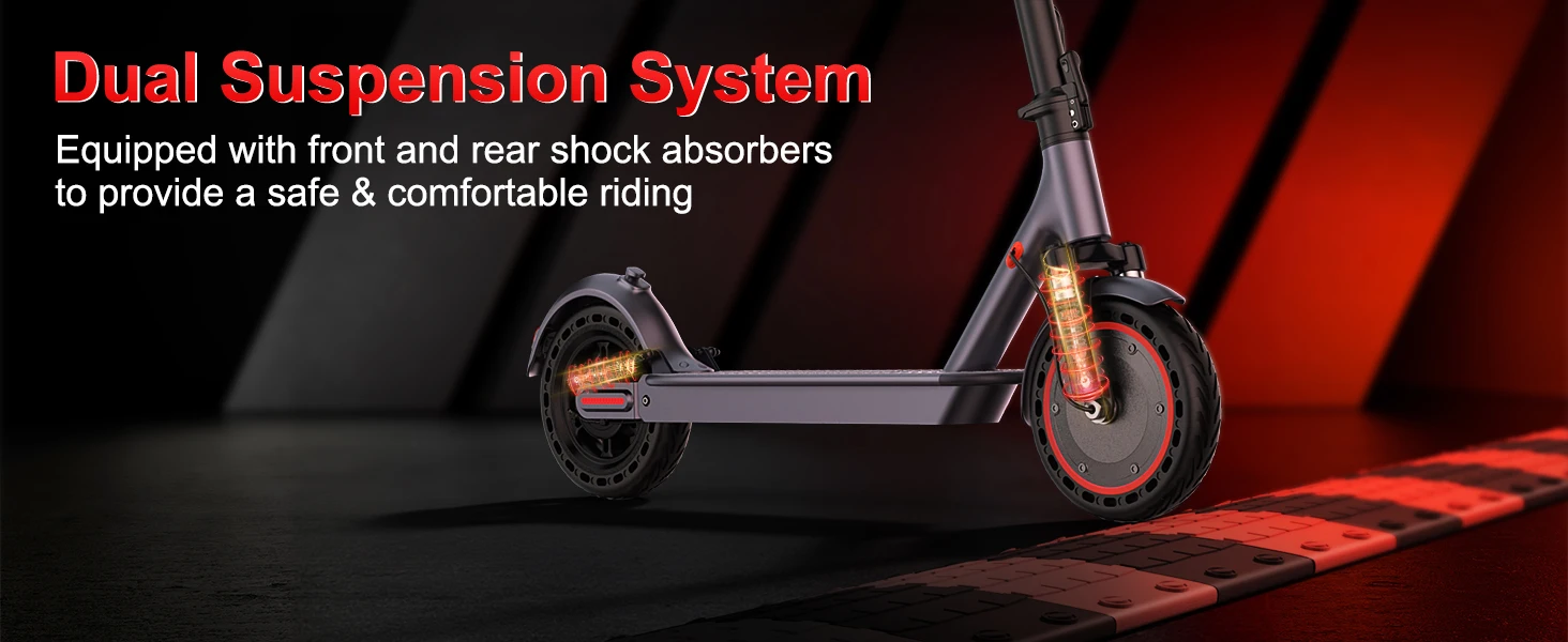 10”Honeycomb Tires Electric Scooter 42V 10.5Ah Battery 22MPH Max Speed 22Miles Max Range Dual Braking & Suspension APP Control