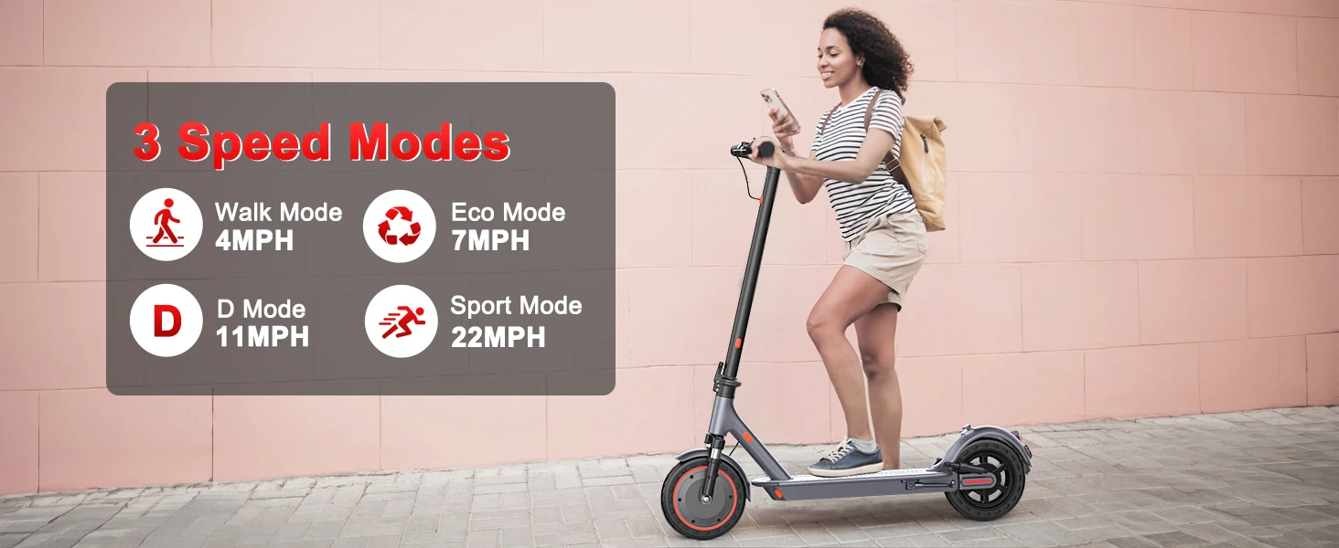 10”Honeycomb Tires Electric Scooter 42V 10.5Ah Battery 22MPH Max Speed 22Miles Max Range Dual Braking & Suspension APP Control