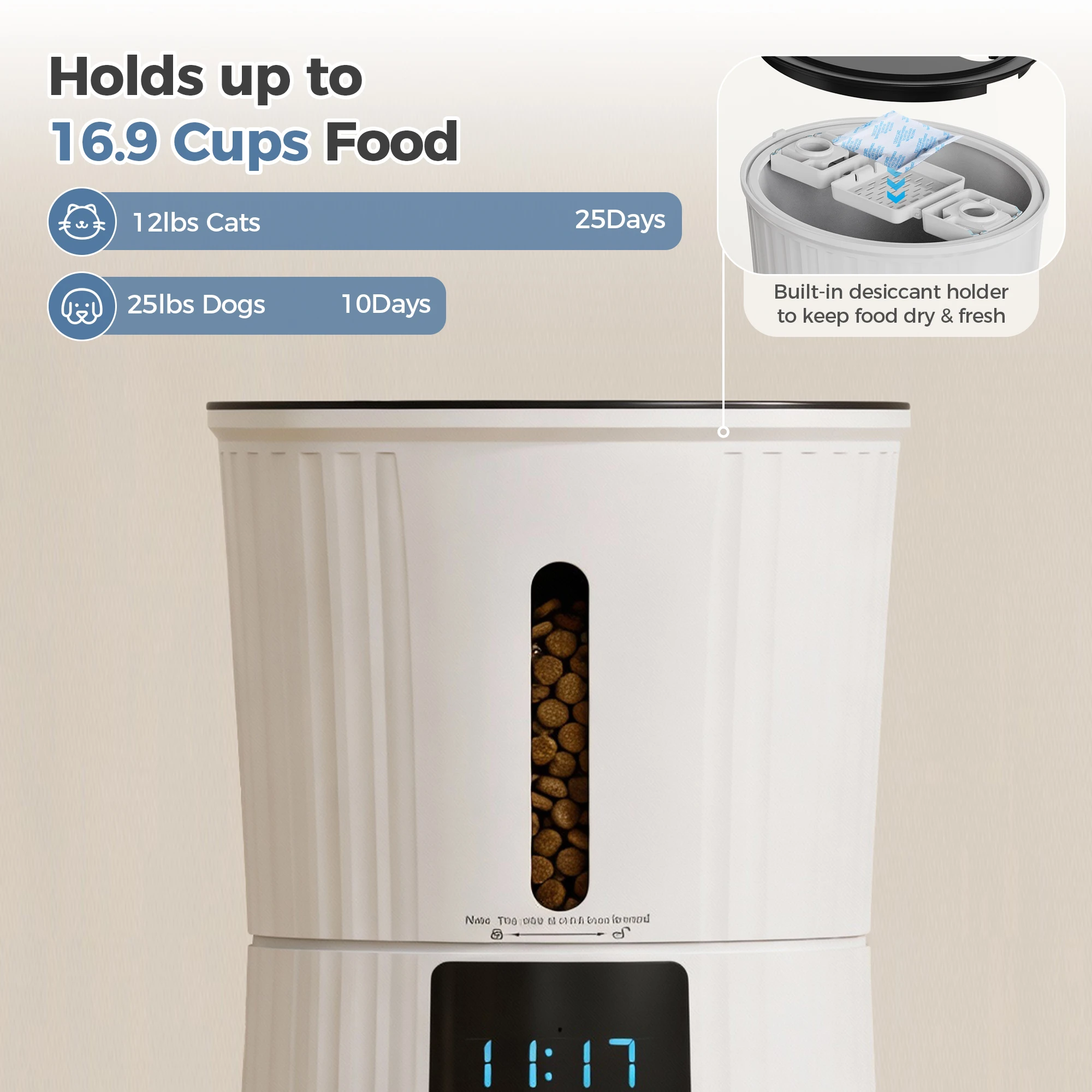 JHK 4L Automatic Cat Feeder WiFi Timed Cat Food Dispenser with APP Control Dual Power Supply Indoor Programmable Pet Feeder