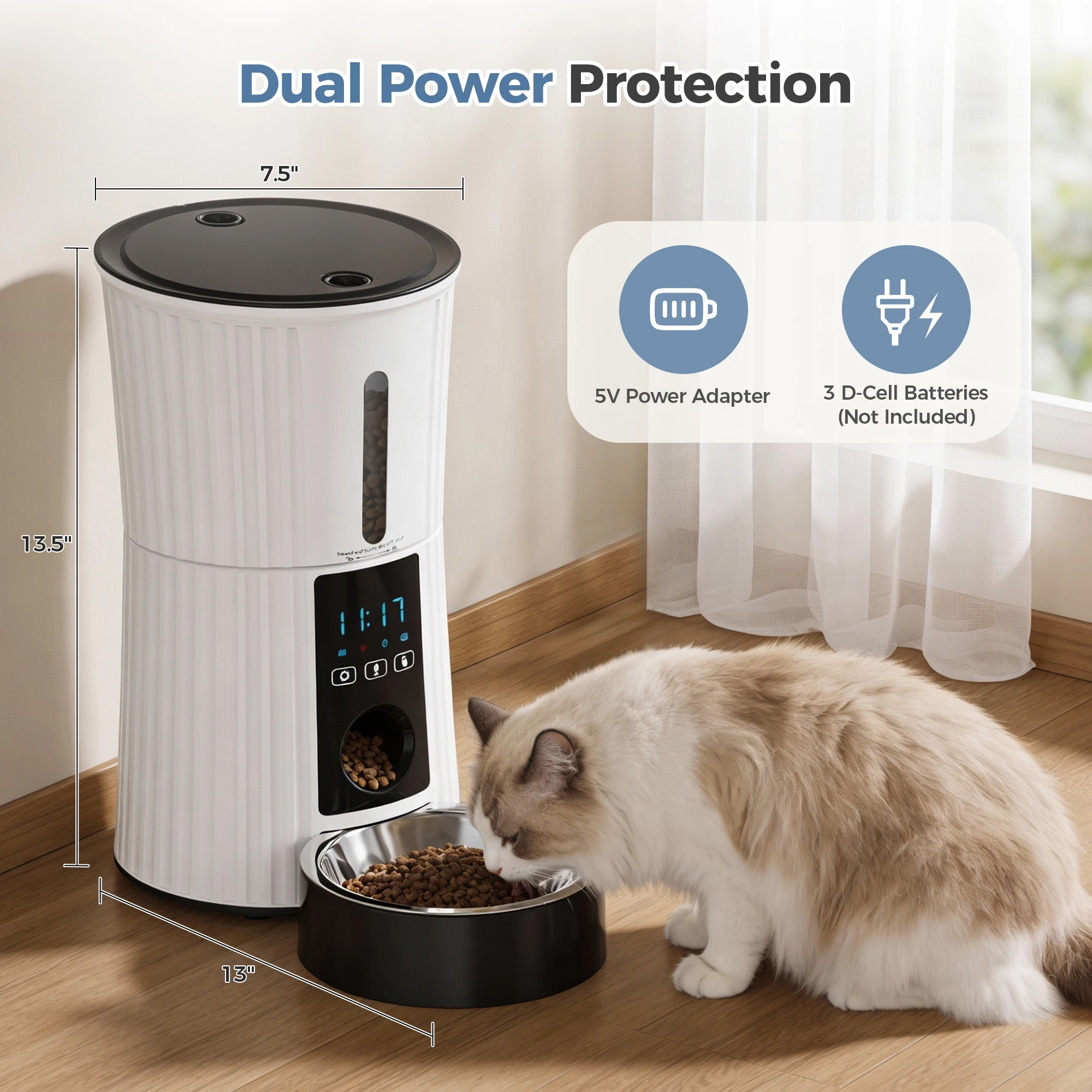 JHK 4L Automatic Cat Feeder WiFi Timed Cat Food Dispenser with APP Control Dual Power Supply Indoor Programmable Pet Feeder