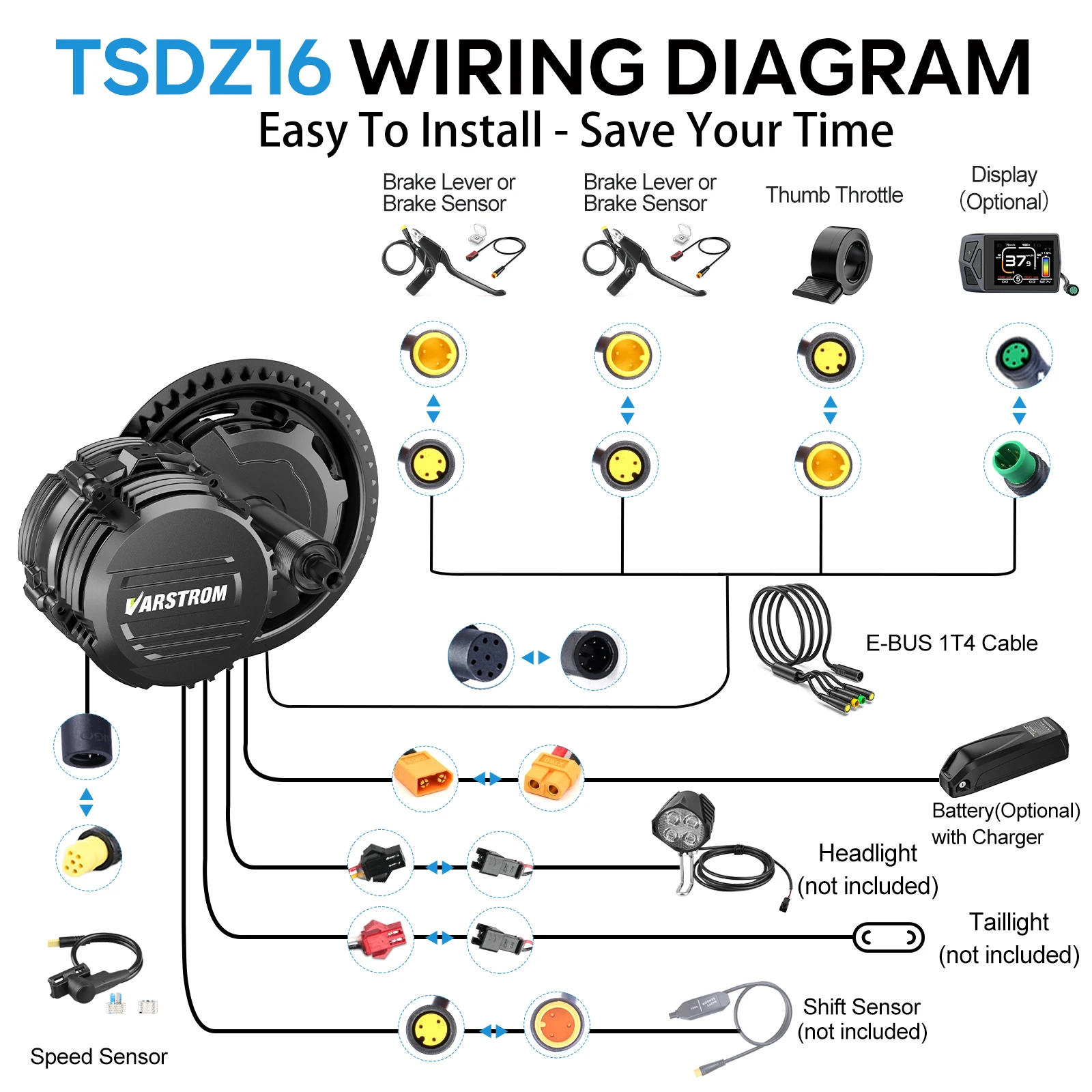 [USA Stock ] Tongsheng 750W TSDZ8 TSDZ16 1000W TSDZ2B 250W 500W Mid Drive Motor Torque Sensor EBike kits Conversion Bike Engine