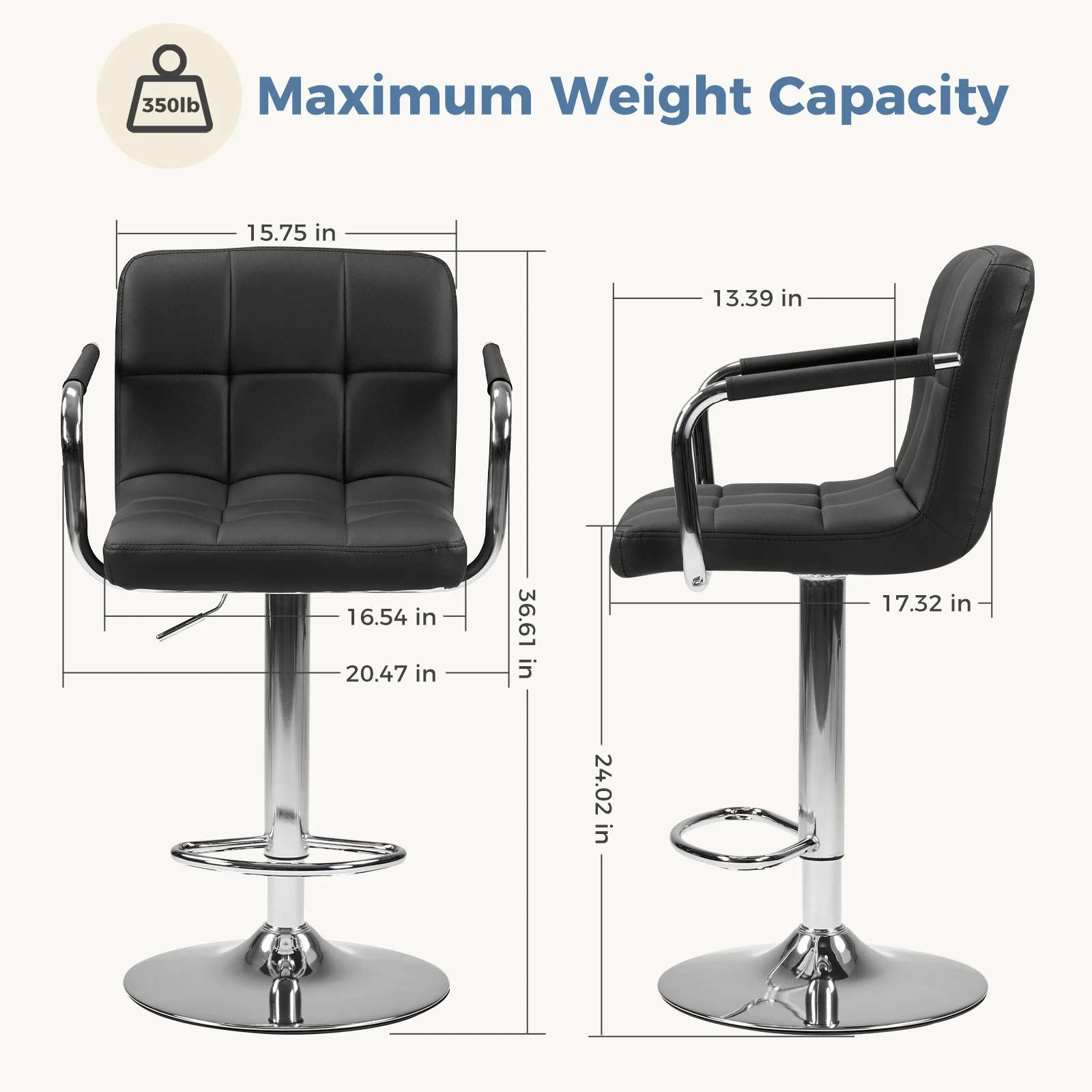 JHK Ergonomic Padded Armrests PU Leather Adjustable Swivel Office Chair Counter Height Thickened Seat Cushion with Back Chair