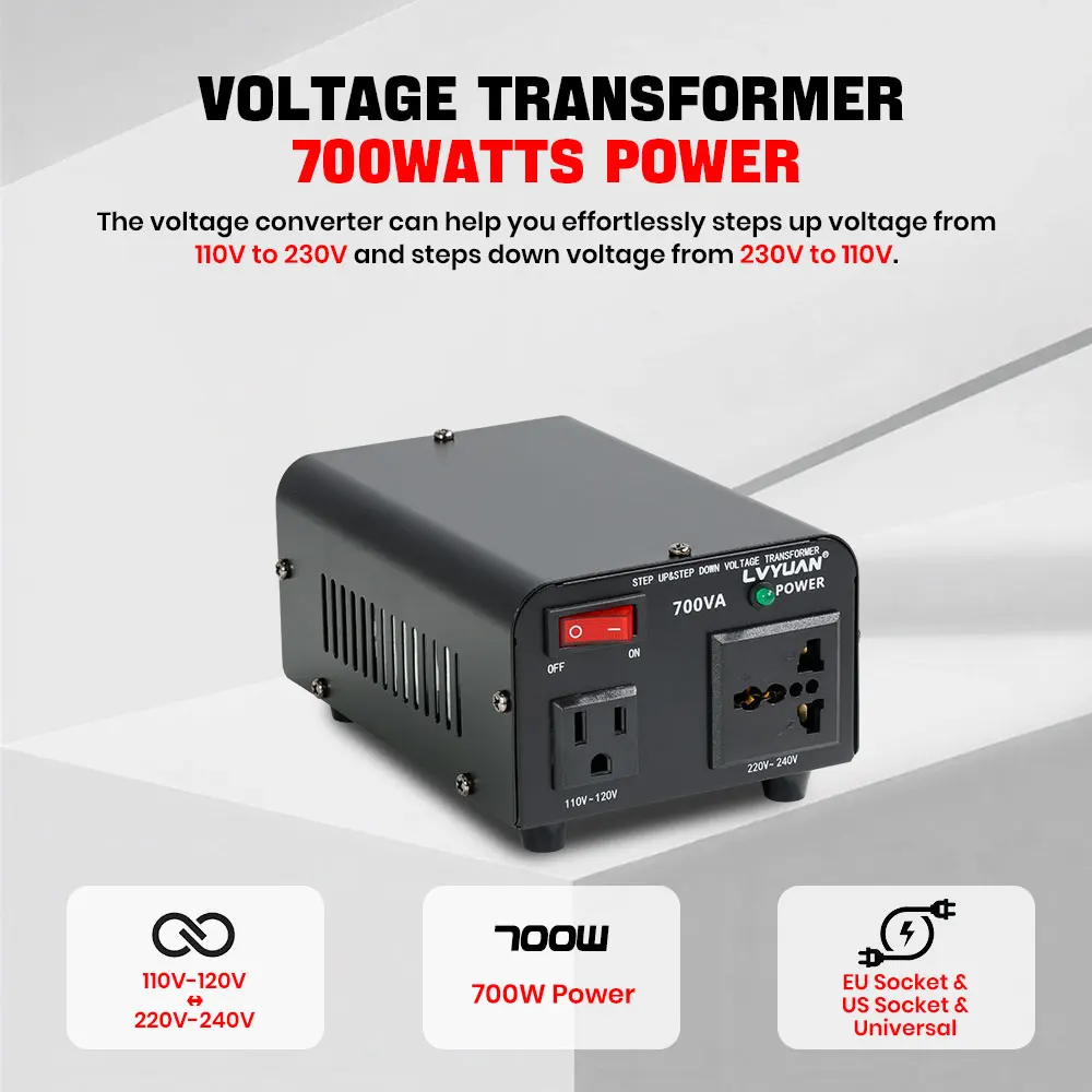 LVYUAN 700W/3500W/6000W Voltage Transformer AC 110V to 220V Or 220V to 110V Step Up&Down Converter US Standard Power Cord