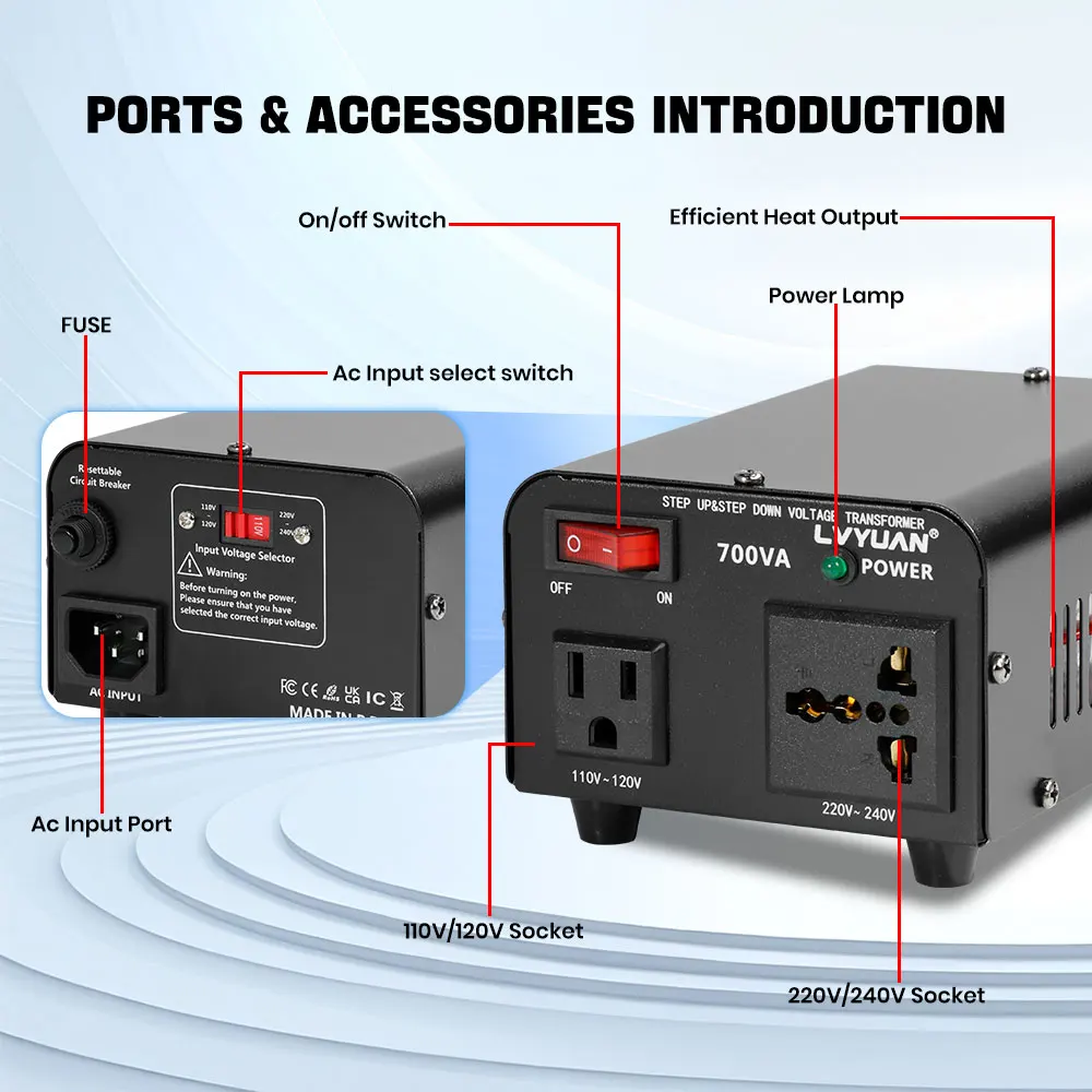 LVYUAN 700W/3500W/6000W Voltage Transformer AC 110V to 220V Or 220V to 110V Step Up&Down Converter US Standard Power Cord