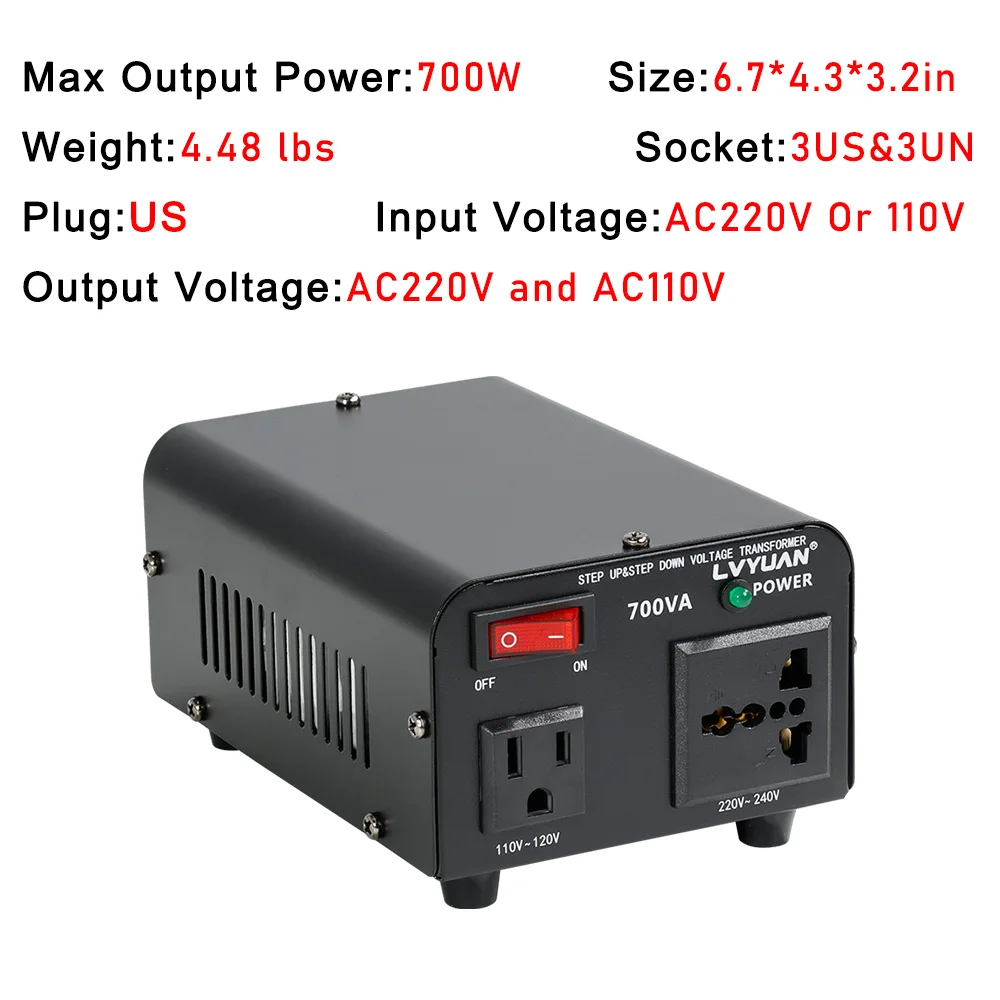 LVYUAN 700W/3500W/6000W Voltage Transformer AC 110V to 220V Or 220V to 110V Step Up&Down Converter US Standard Power Cord
