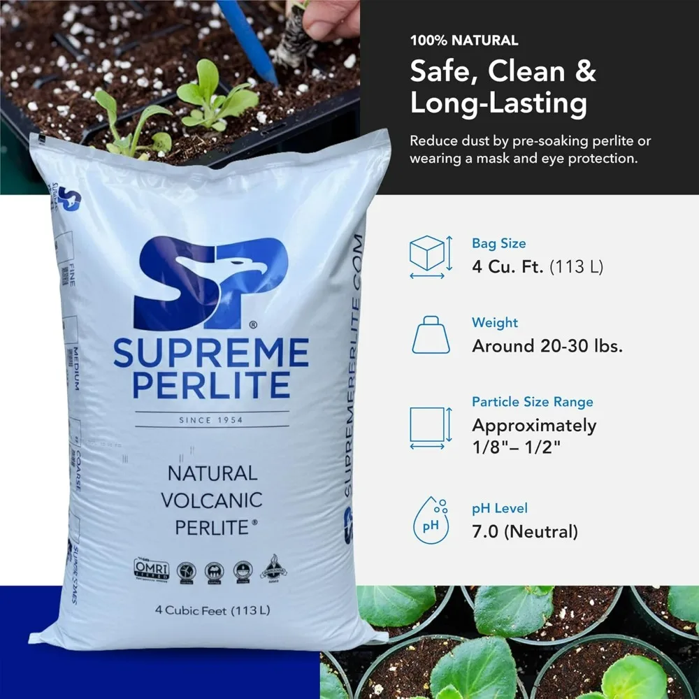 Supreme Perlite Coarse Horticultural Perlite 4 Cu Ft, Soil Aeration Potting Mix, Natural Growing Media for Indoor Outdoor Plants