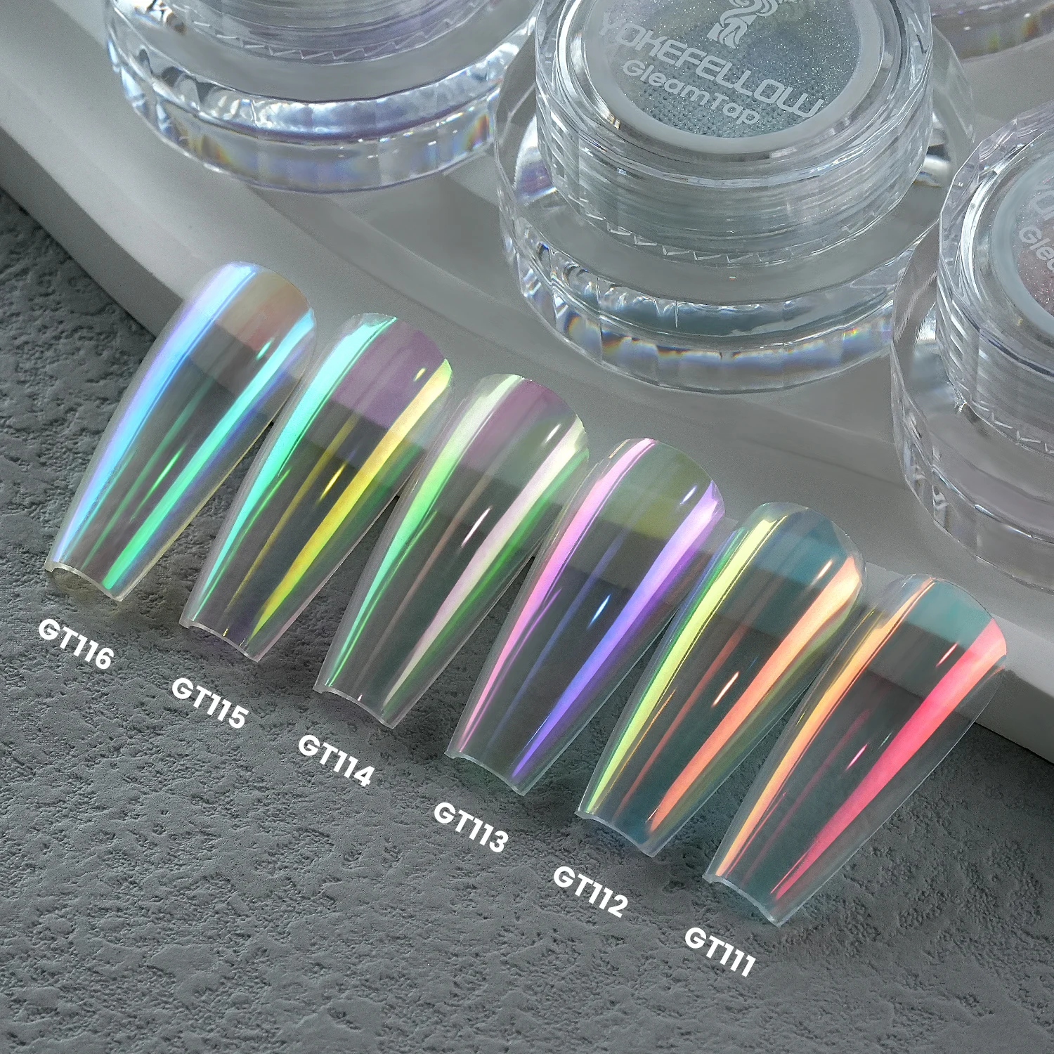 New YOKEFELLOW GleamTap Cushion Aurora Chrome Nail Powder Mermaid Aurora Effect Nail Art Glitter Decoration for Home DIY Salon