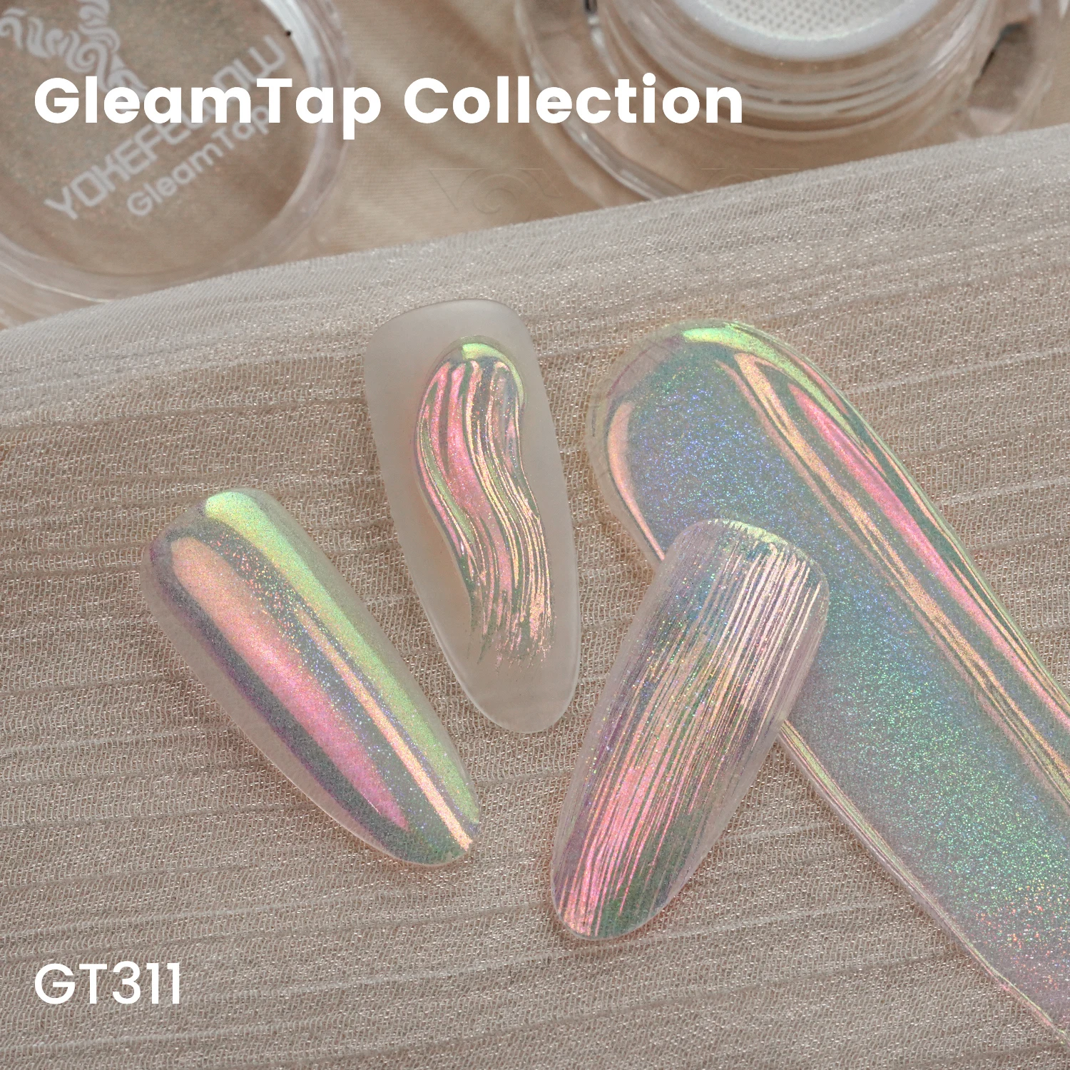 New YOKEFELLOW GleamTap Cushion Aurora Chrome Nail Powder Mermaid Aurora Effect Nail Art Glitter Decoration for Home DIY Salon