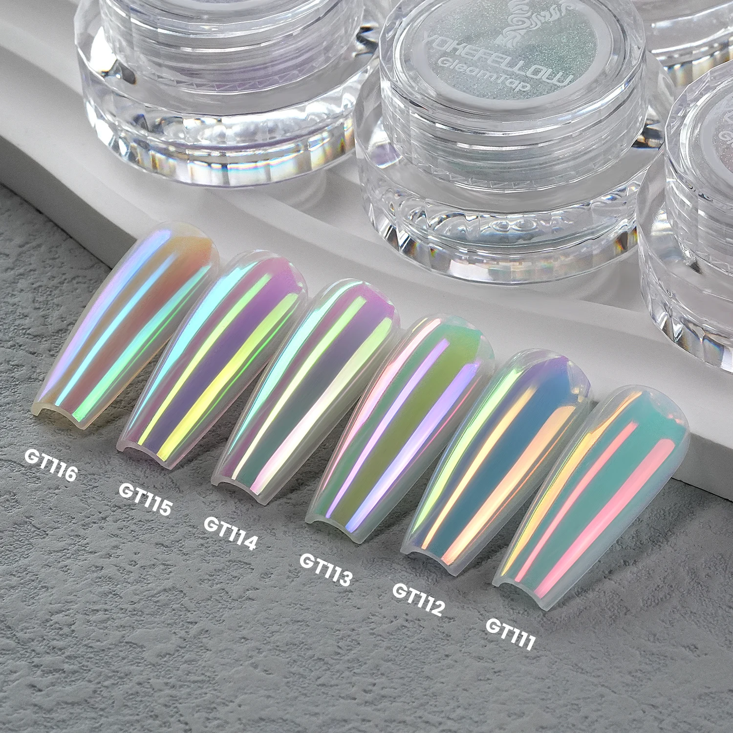 New YOKEFELLOW GleamTap Cushion Aurora Chrome Nail Powder Mermaid Aurora Effect Nail Art Glitter Decoration for Home DIY Salon
