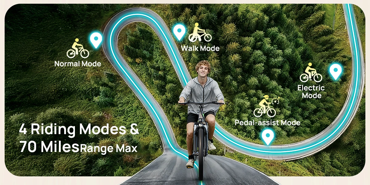 QRONGE Zephyr Electric Bike for Adults 1000W Peak Motor 486Wh Battery Mountain Electric Bicycle 26'' Tire Full Suspension E-bike